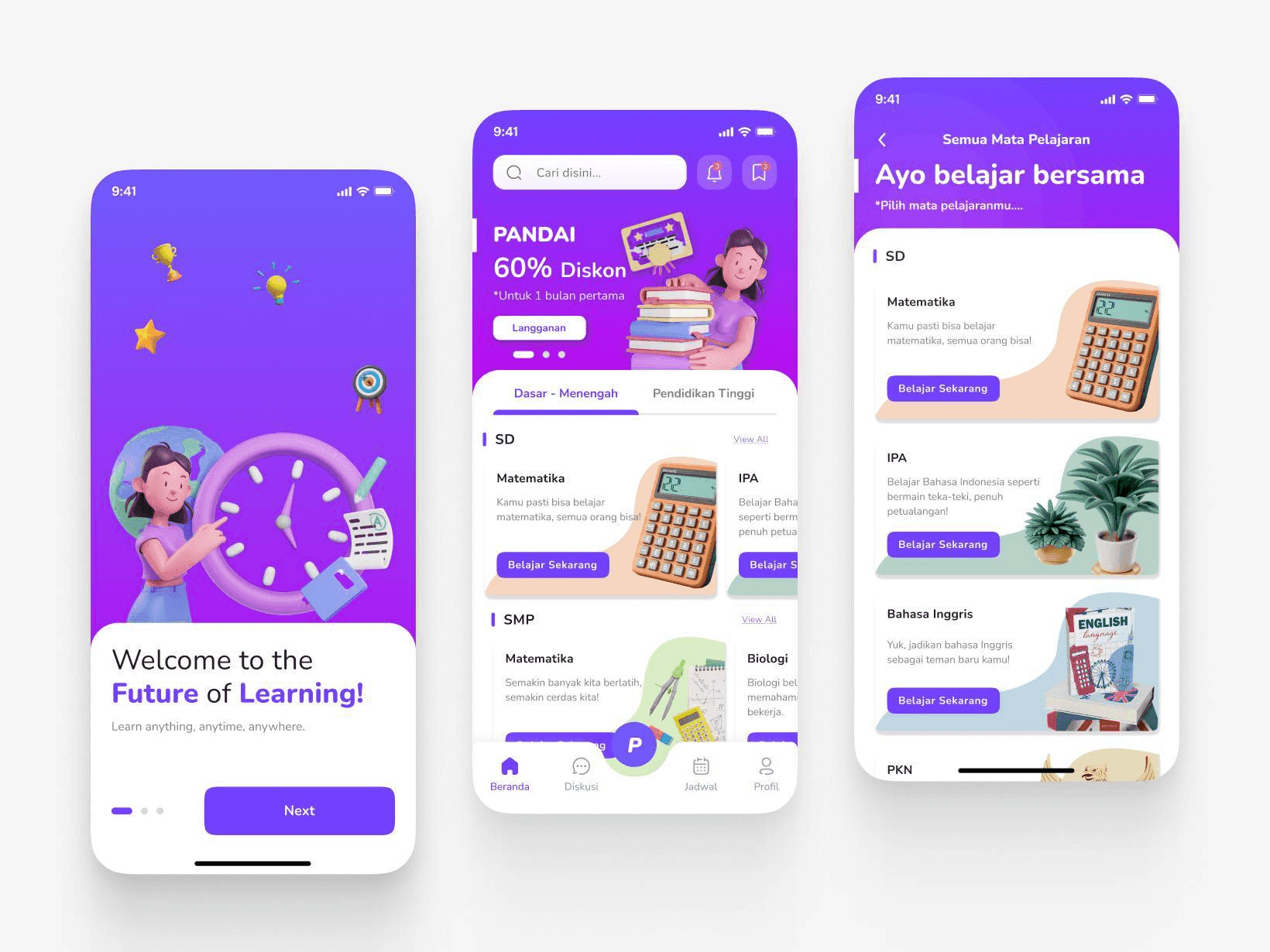 Pandai app UI design cover in Udinus competition – Justin Grasio