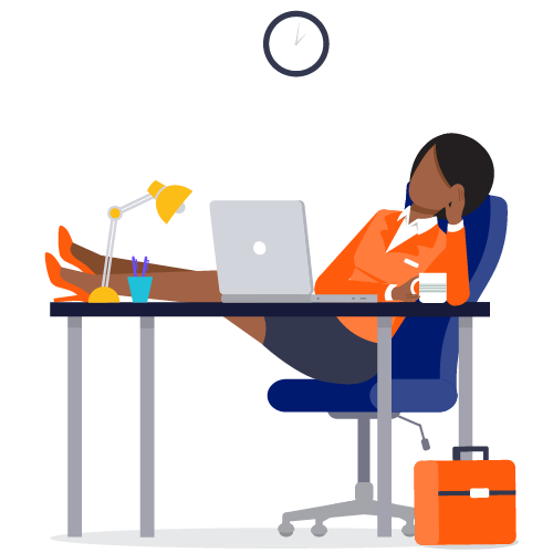 Illustration of a leader working comfortably at her desk representing workplace confidence