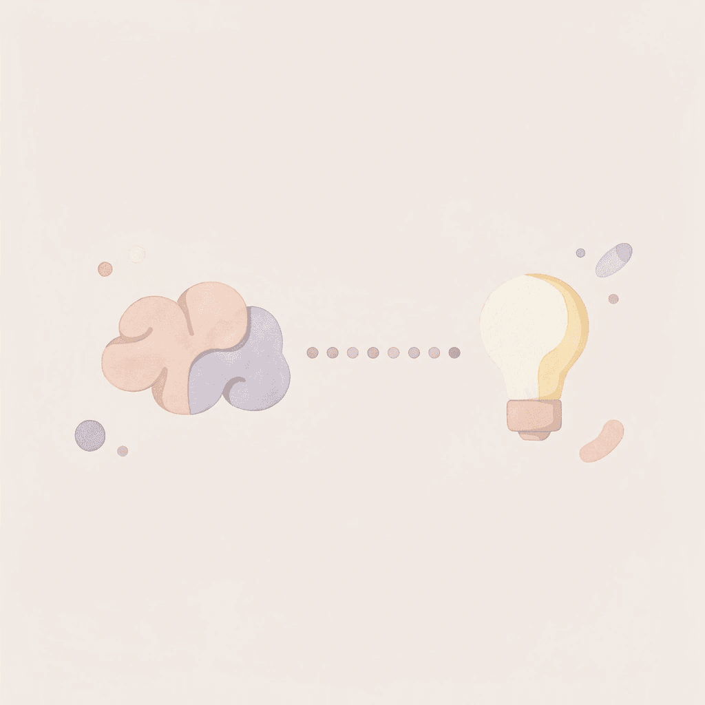 Brain and speech bubble connected by dotted line representing the gap between understanding and conversation