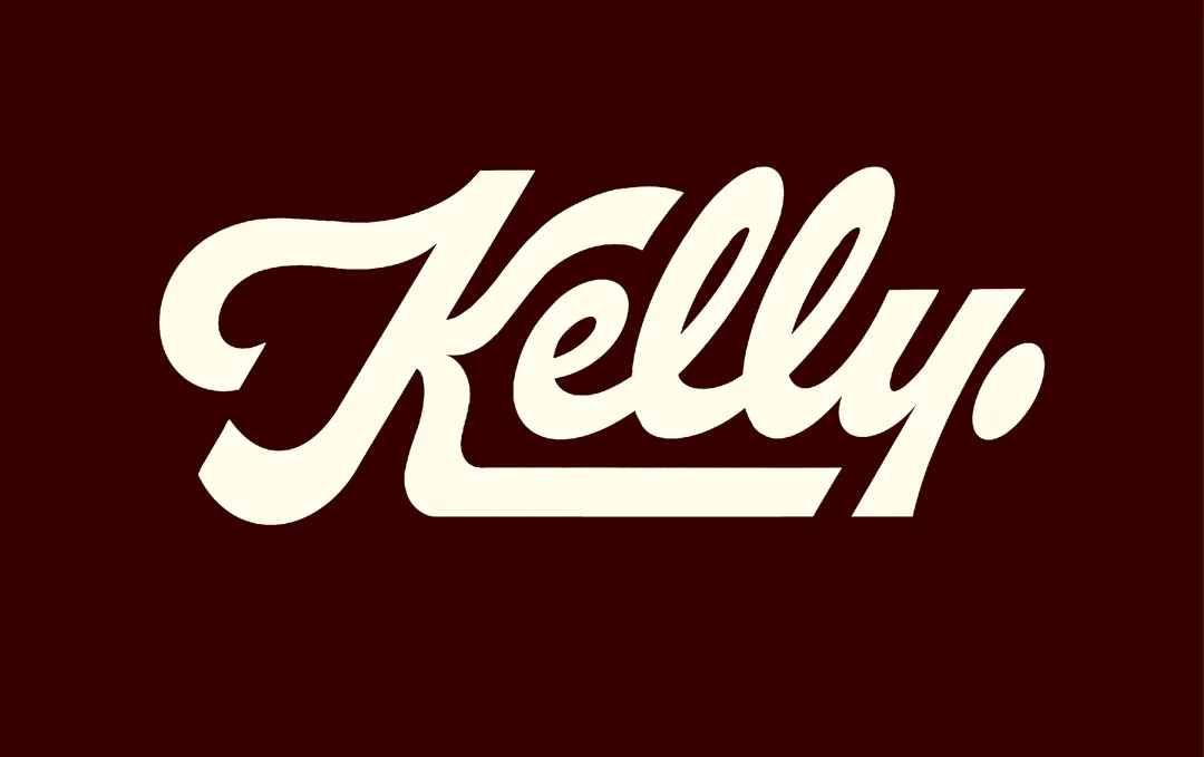 Kelly alternate logo in bold white script