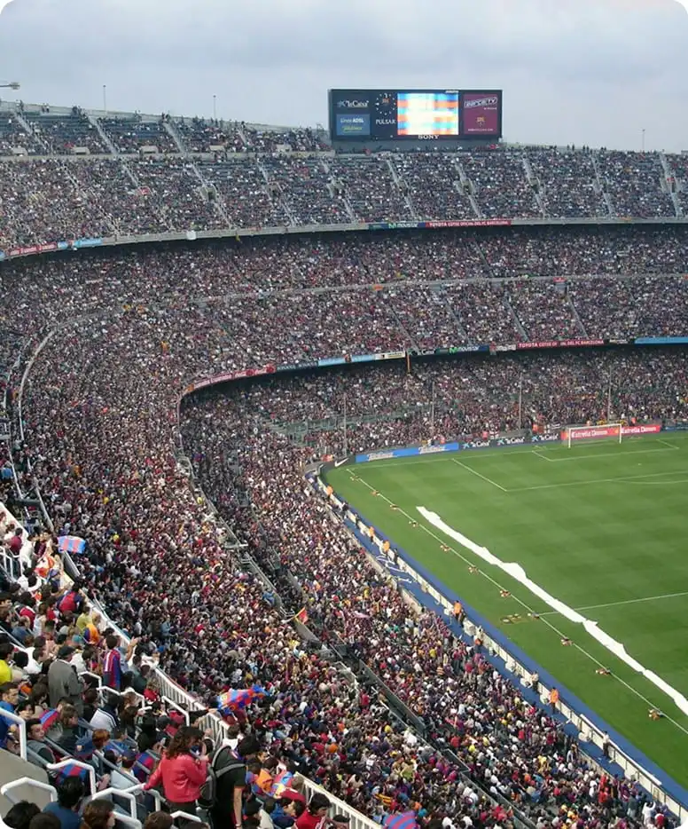 Fully packed modular stadium built for major sports event with large-capacity crowd seating.