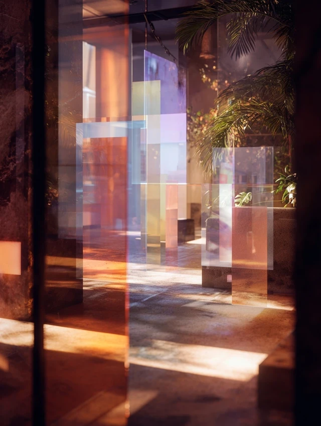 Alligator resting on grassy bank with lily pads.