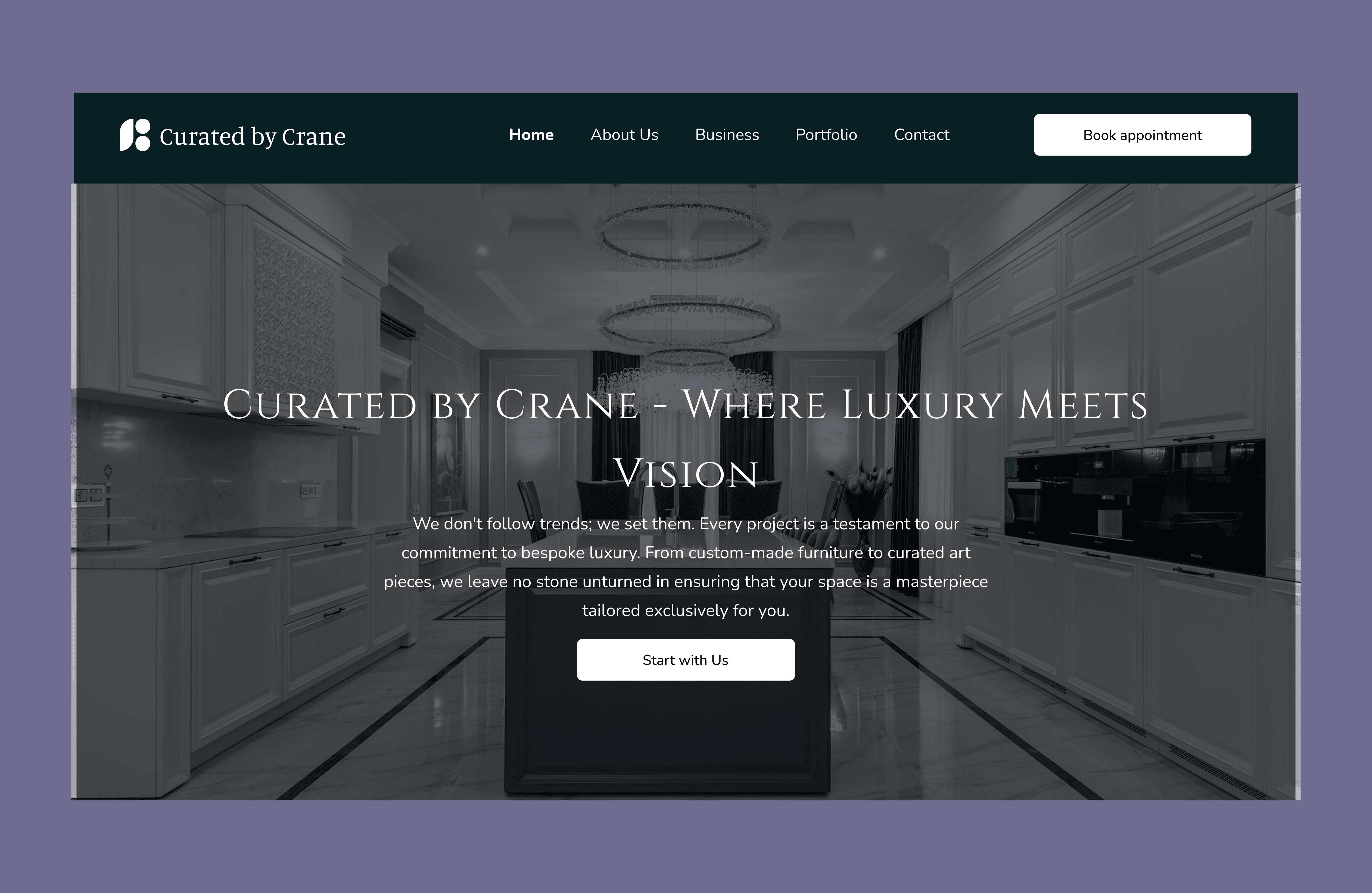 A sleek laptop displaying a modern website design with a focus on UI/UX elements sits on a textured dark surface, highlighting a homepage mockup for a web designer's portfolio.