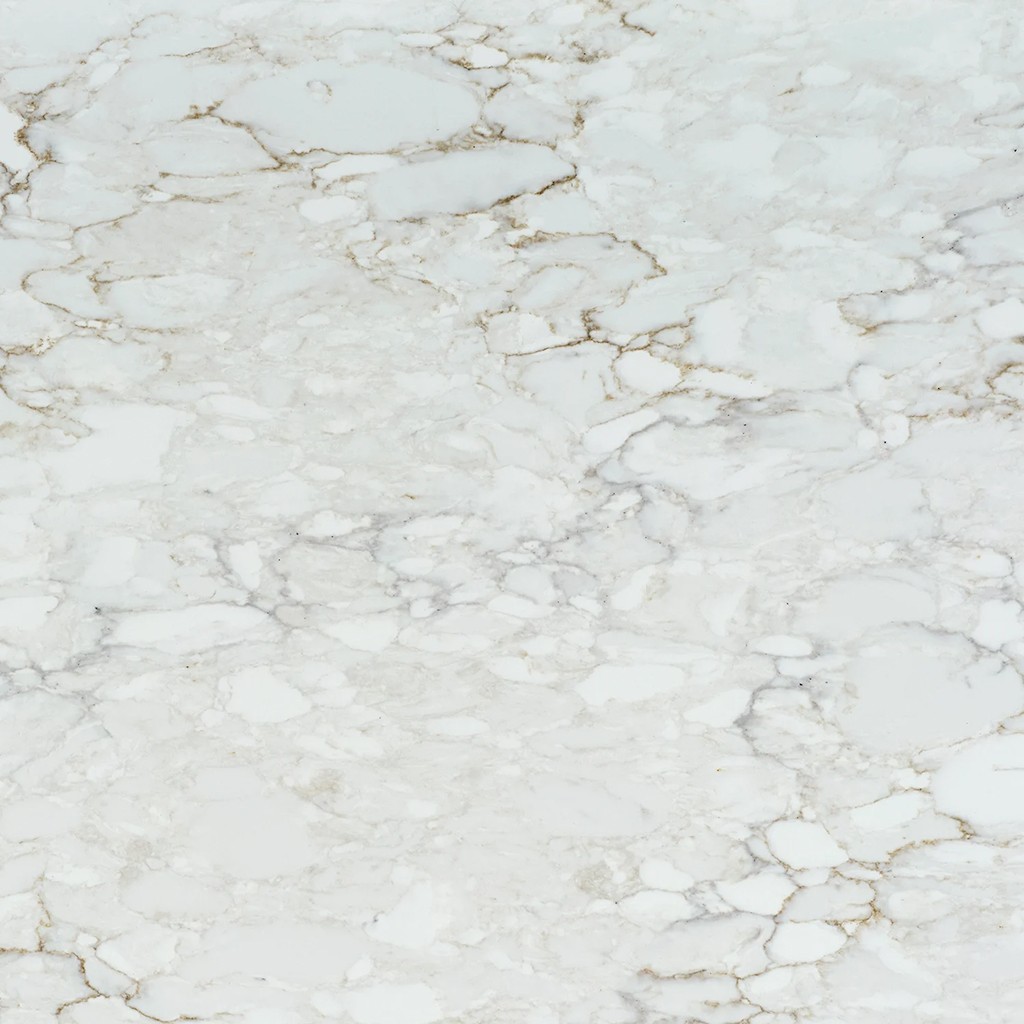 Elaris quartz, white with soft taupe veining in an organic pattern