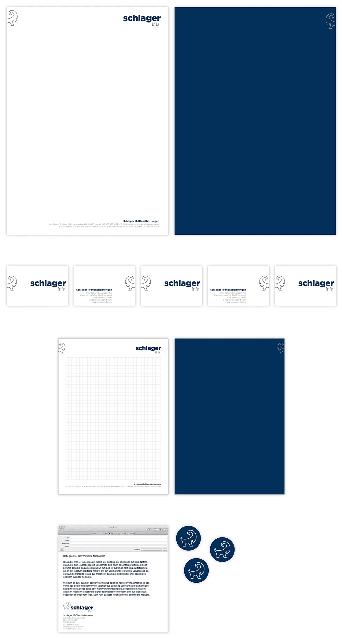 Geschäftsausstattung: Briefpapier, Visitenkarten, Block, E-Mail Signatur, Pins