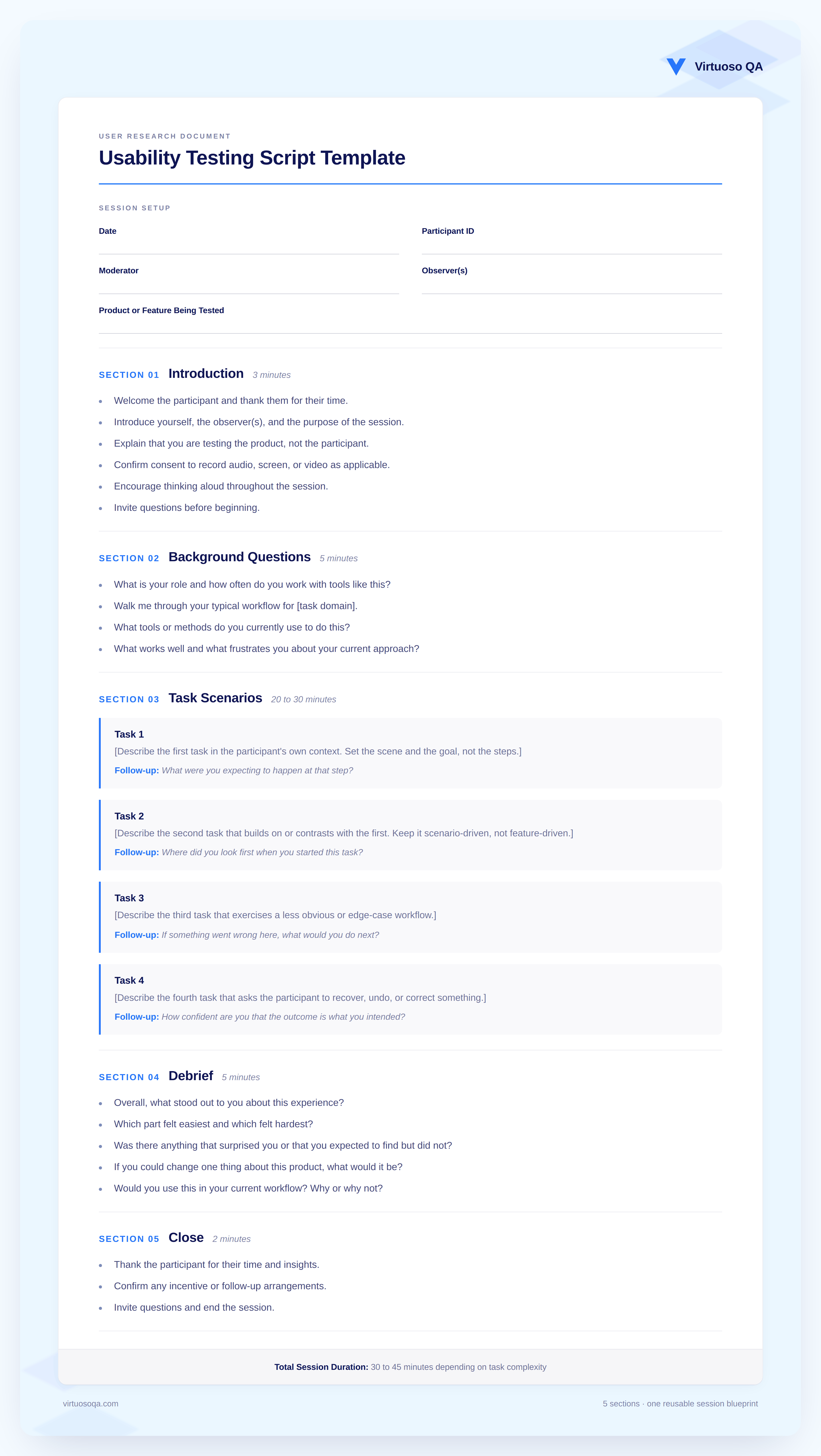 Usability Testing Script Template