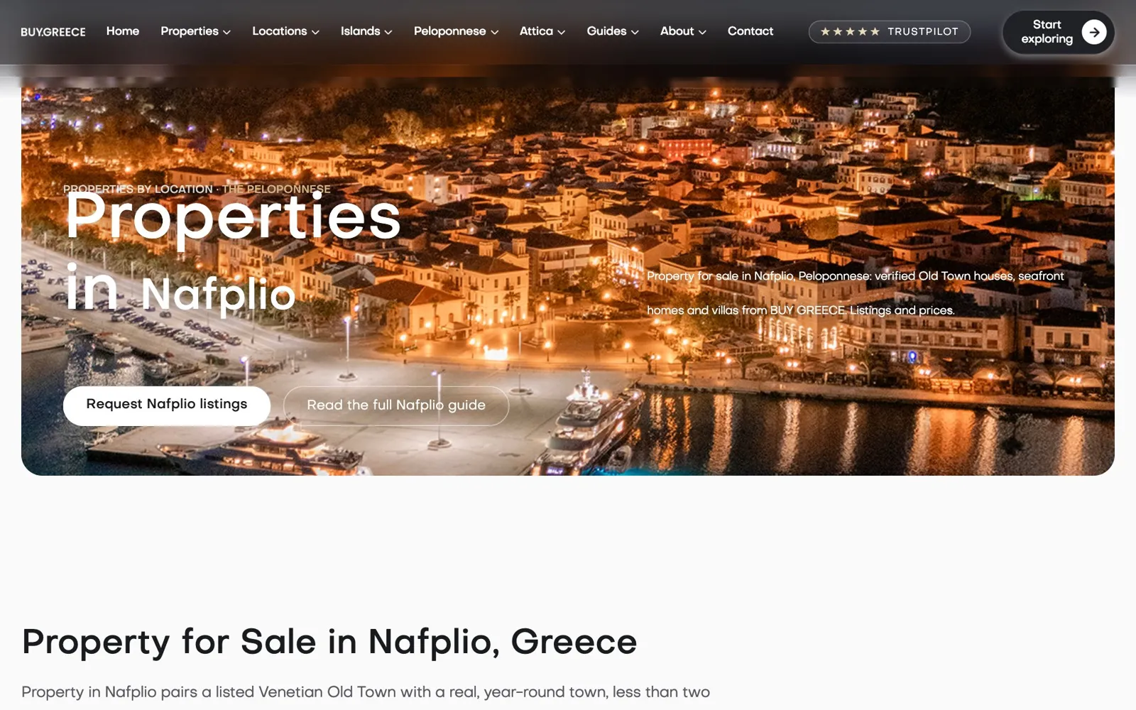BUY GREECE Area pages with listings page