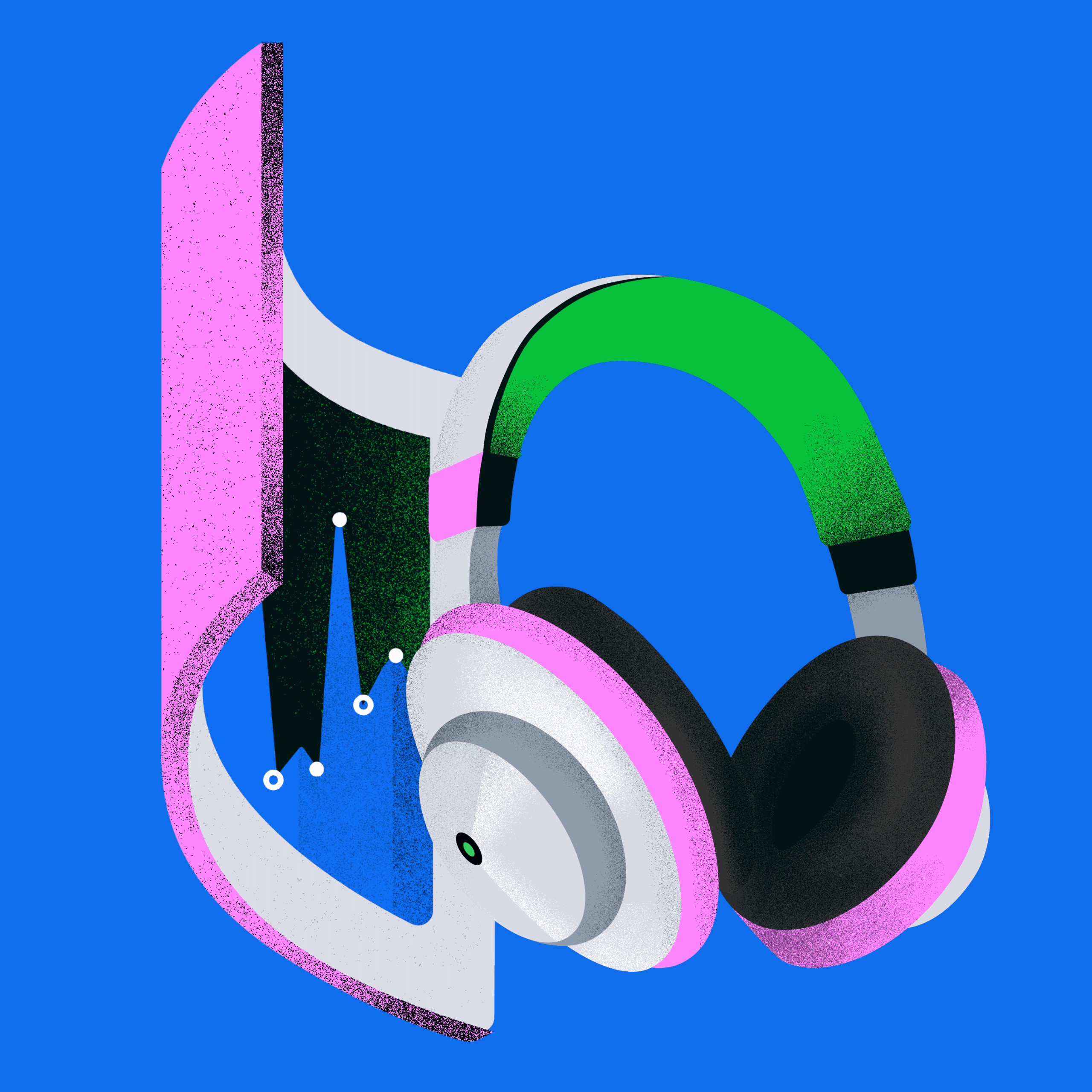 A dark glass bottle with a pump sits on a stone, surrounded by green leaves and textured background.