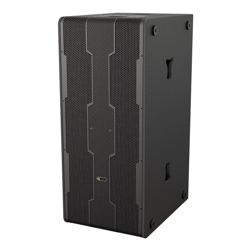 Black rectangular speaker with mesh grille and handles