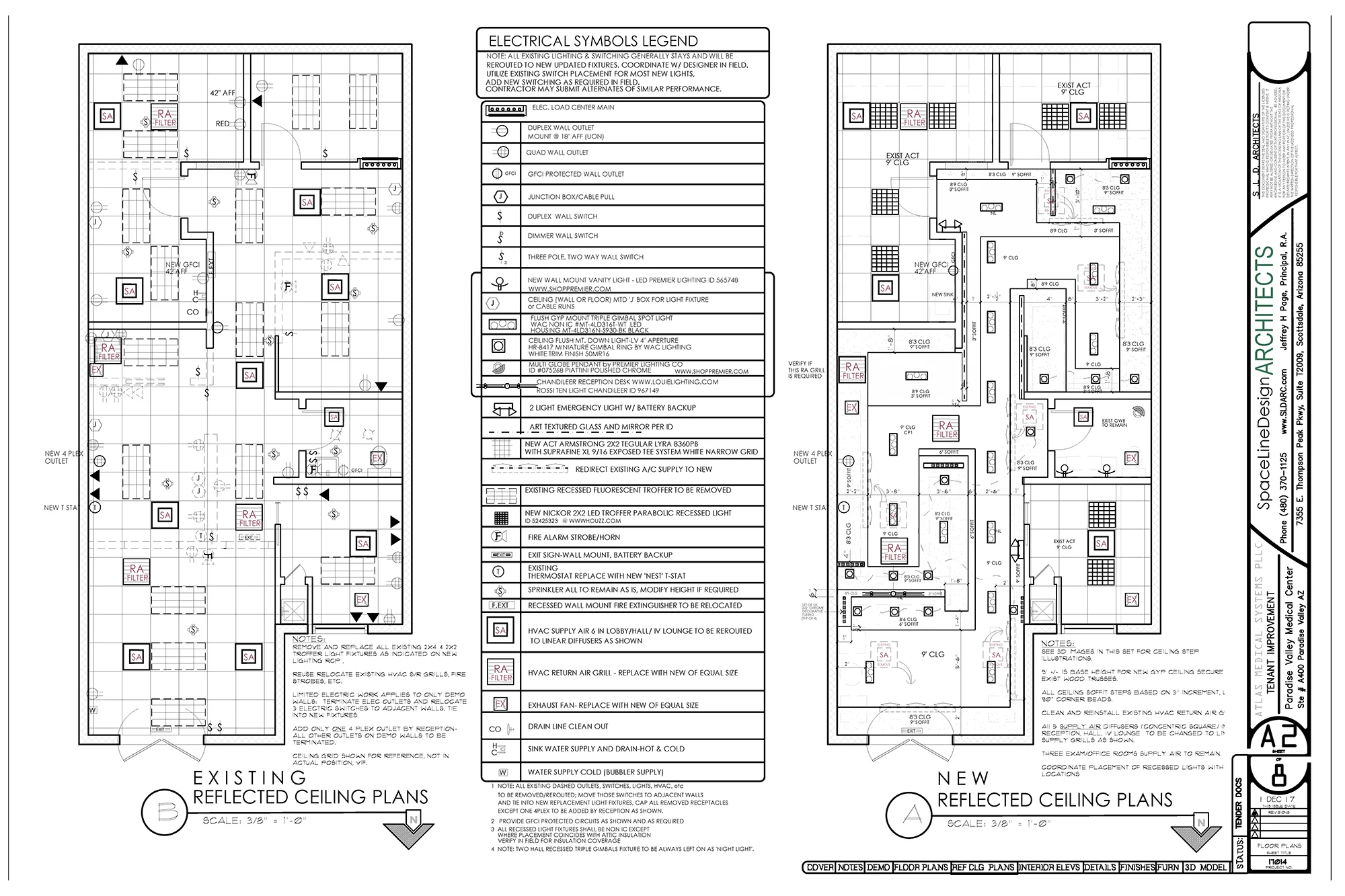 Architectural plans by SpaceLineDesign, showcasing ceiling layouts and symbols.