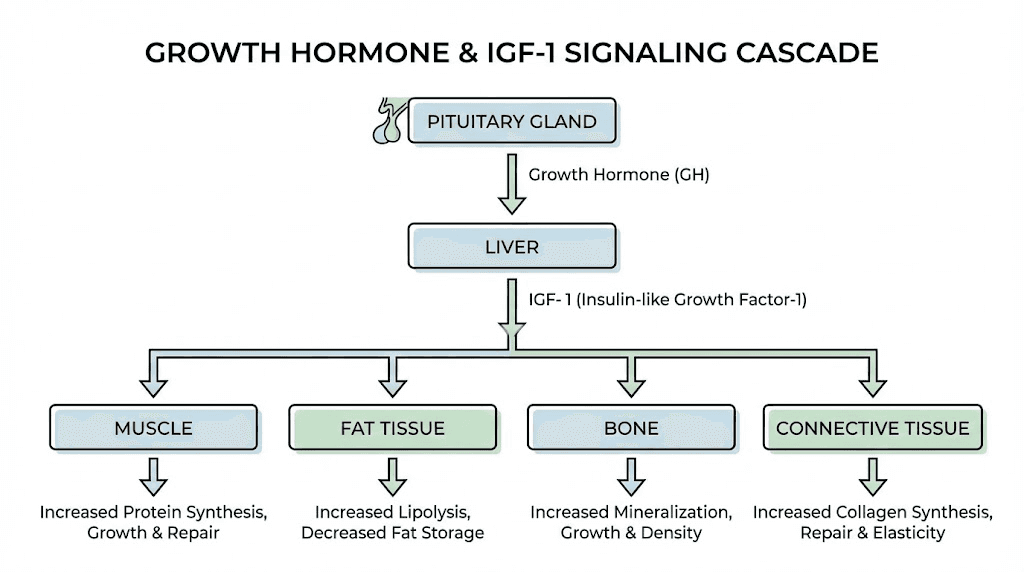 Growth hormone and IGF-1 cascade effects on body composition in men