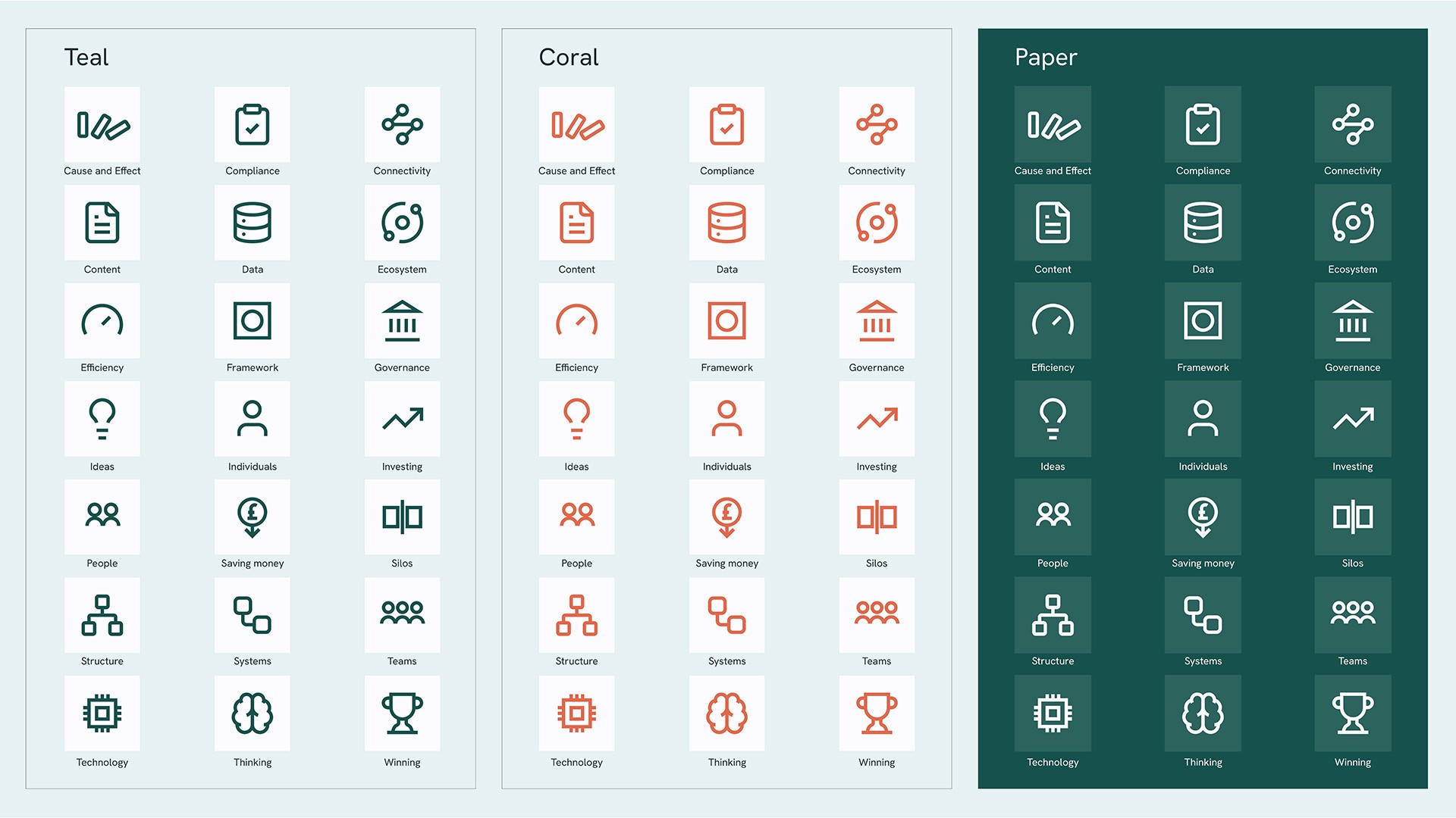 CDBD Icon Library - Teal-Coral-White, by Huw Mathias.