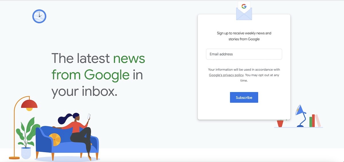 Google email signup for newsletter