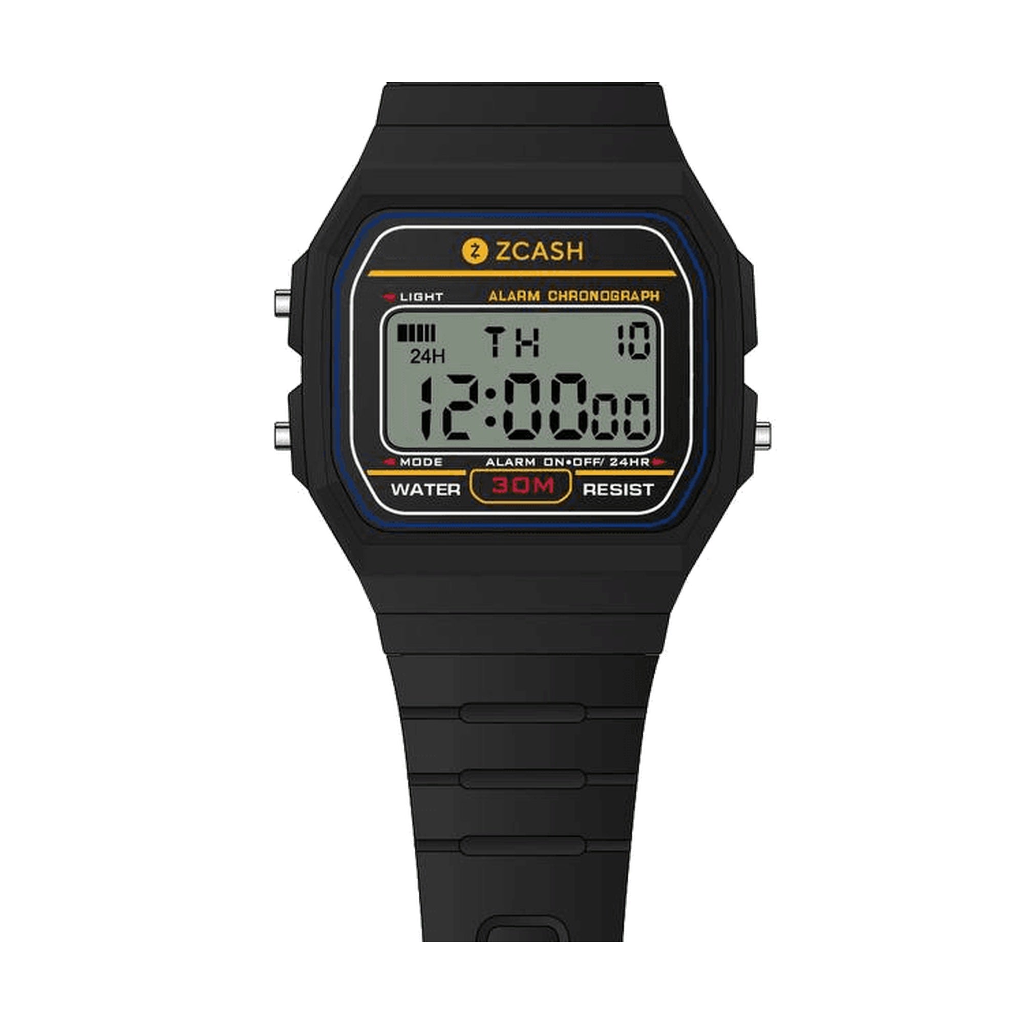 Zcashio Black Edition watch face with gold ZCASH dial print