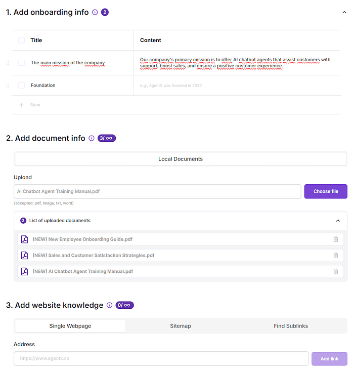 AgentX Onboarding Chatbot Agent Process