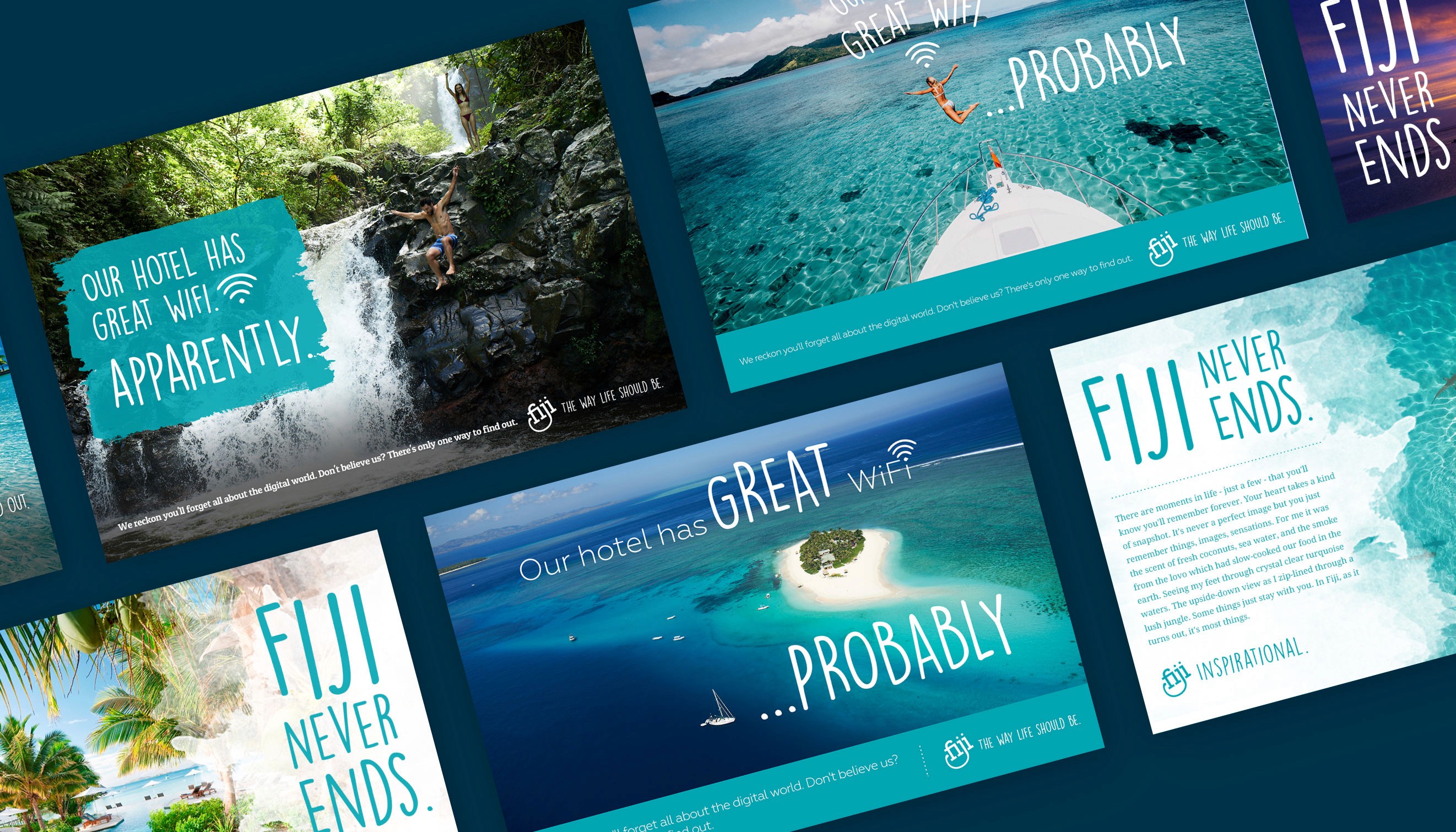 Collage of Visit Fiji advert concepts