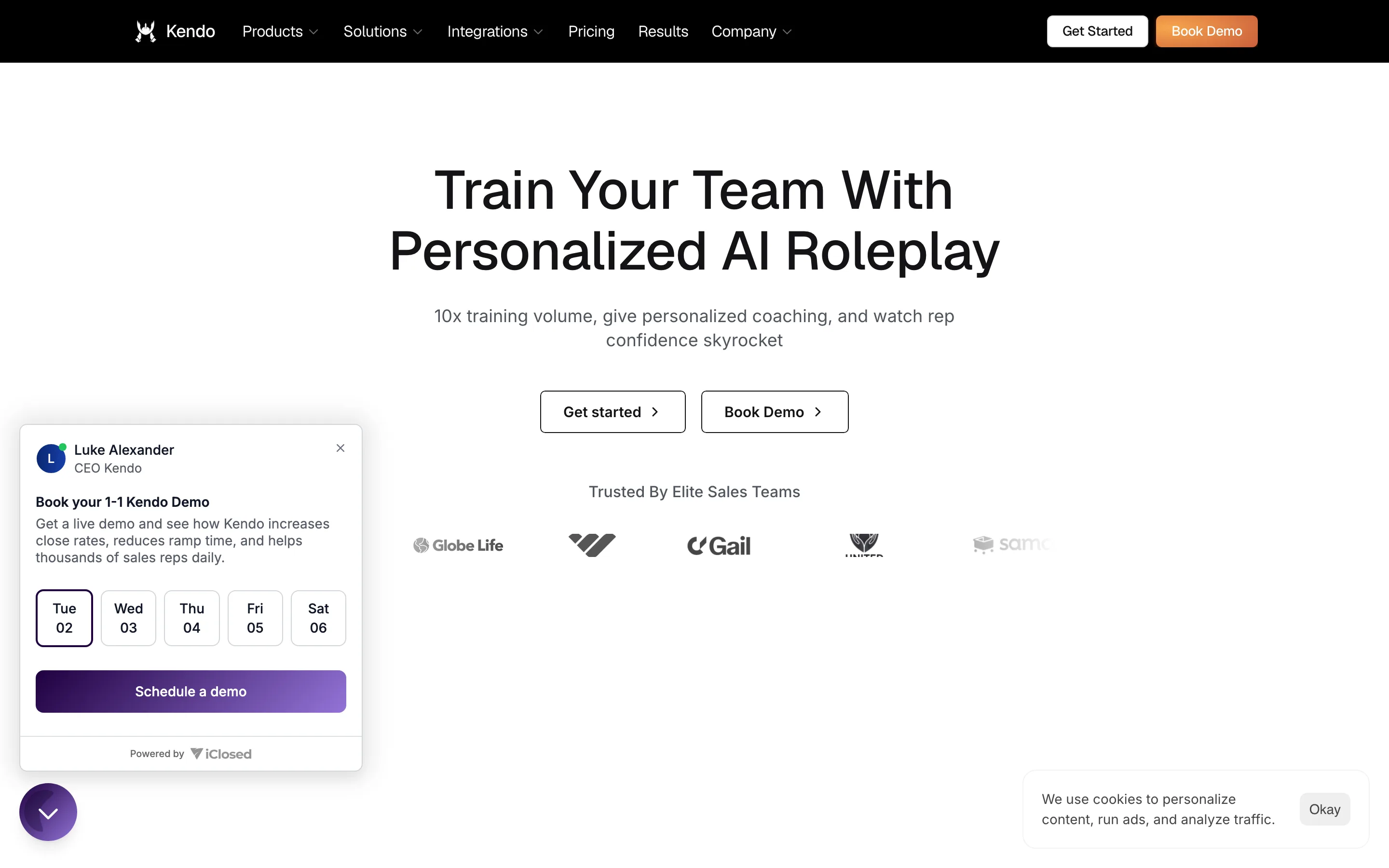 Kendo AI roleplay product page, train your team with personalized AI roleplay