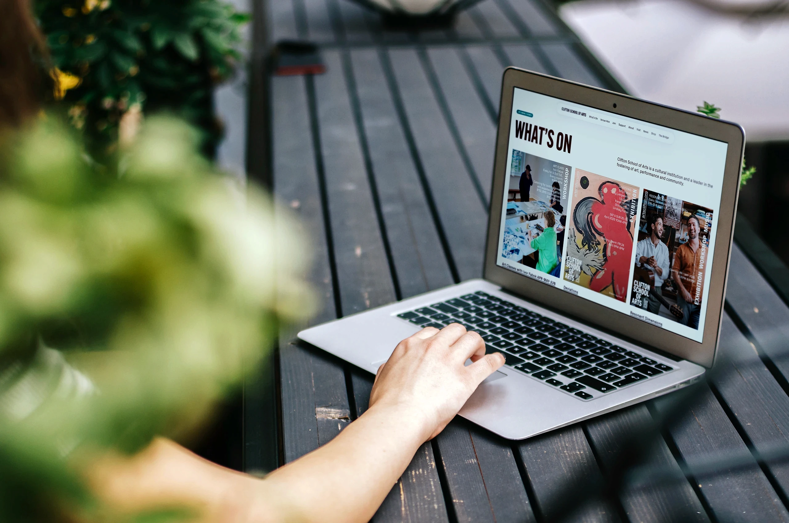 Clifton School of Arts Wordpress events website page with logo, palette and typography design
