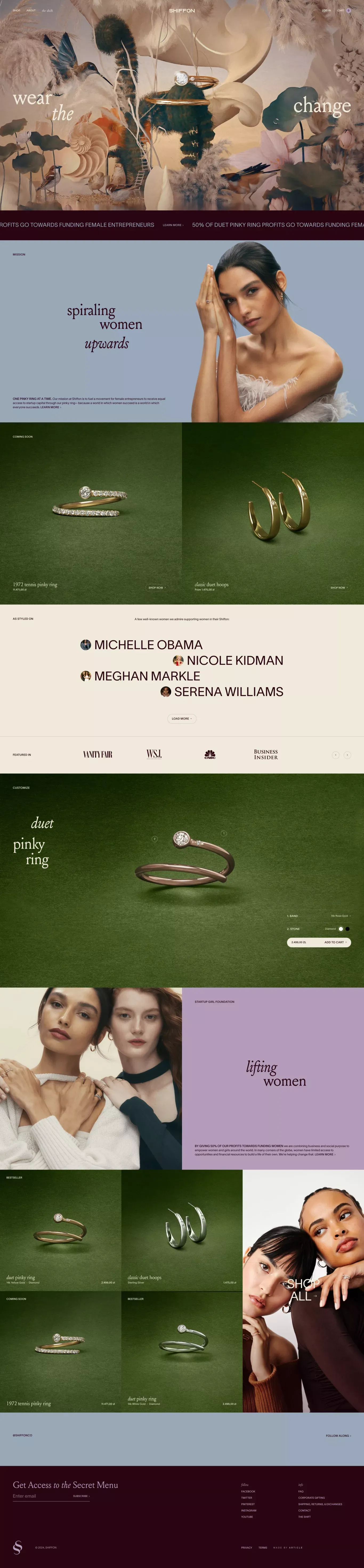 Shiffon Co. Jewelry ecommerce page screenshot showcasing Ecommerce and Fashion design