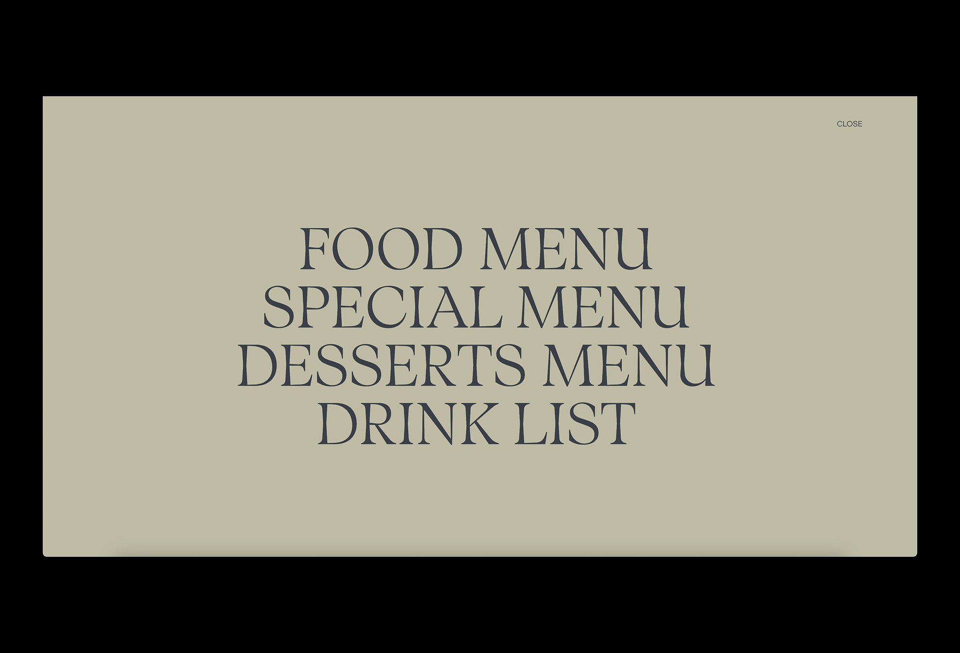 Interfaccia sito web Panorama Capri con sezione menu, food menu, dessert e drink list
