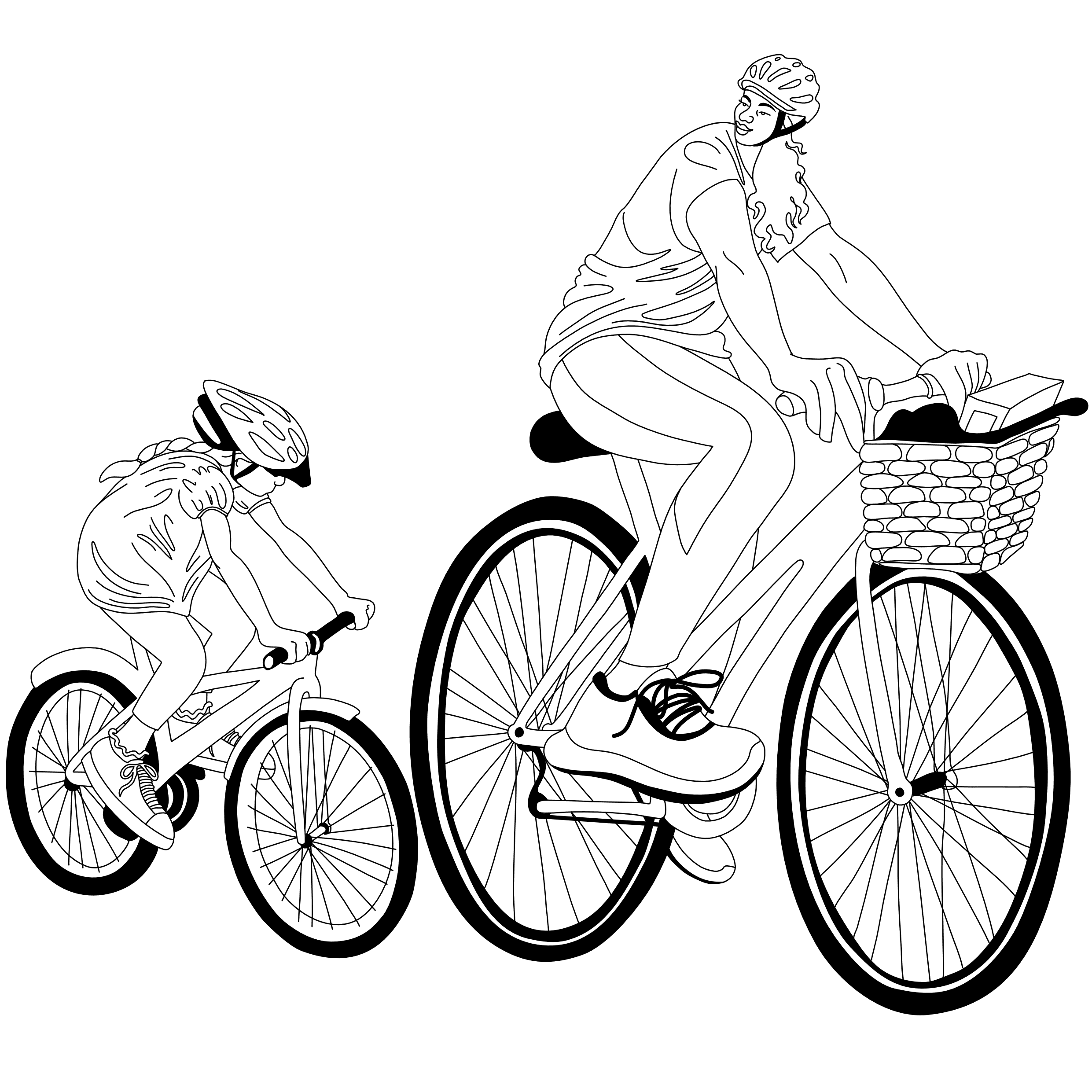 Spokesaw drawing - showing characters cycling