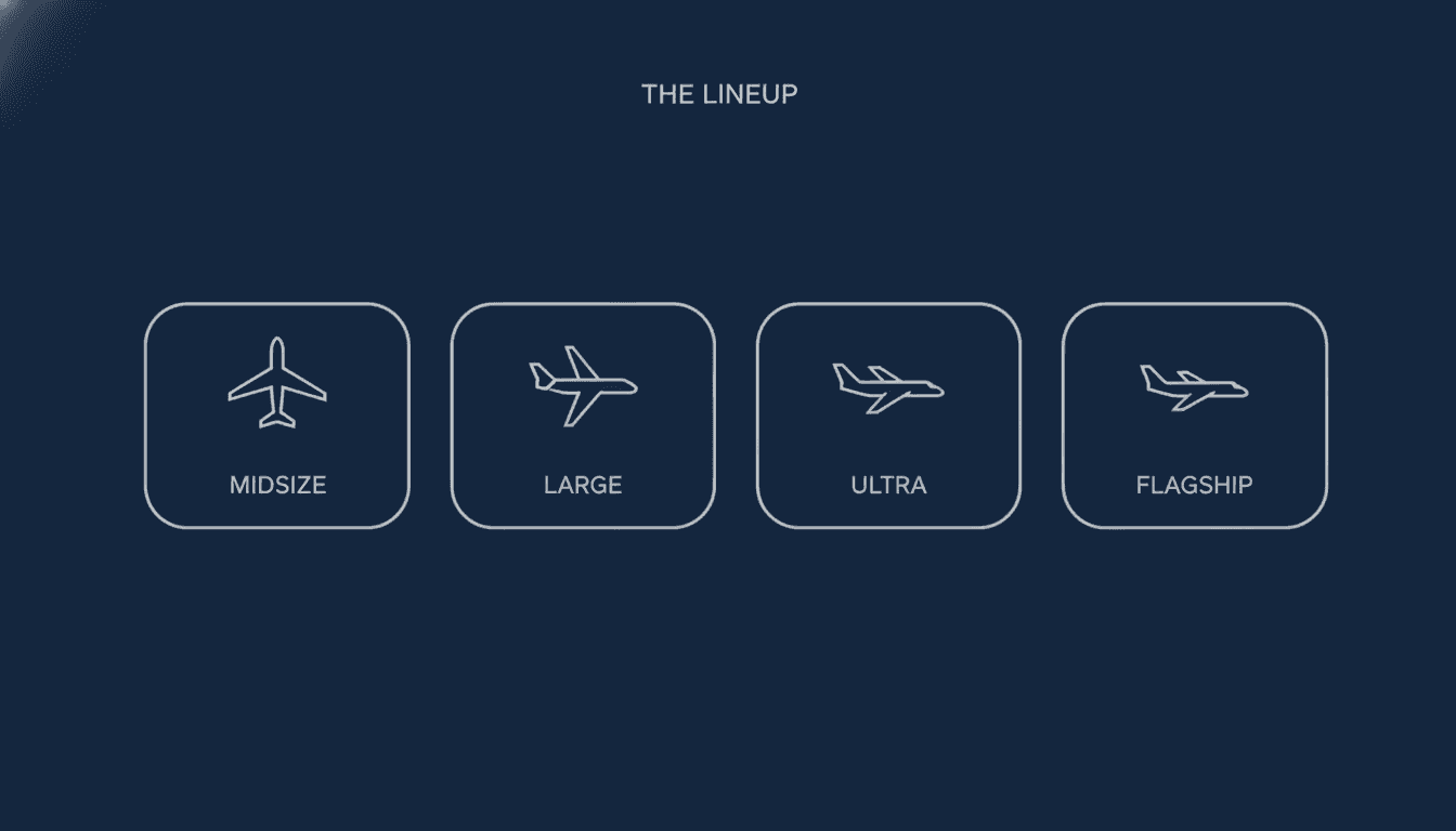 Gulfstream lineup — super-midsize, large, ultra-long-range class infographic