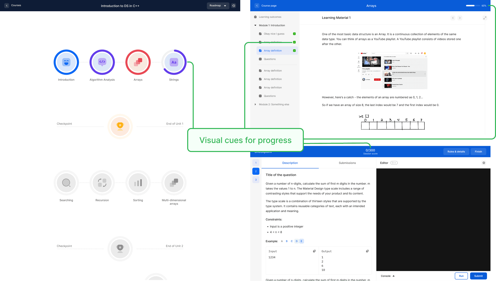 Cues for user progress on Byte Avenue's app.