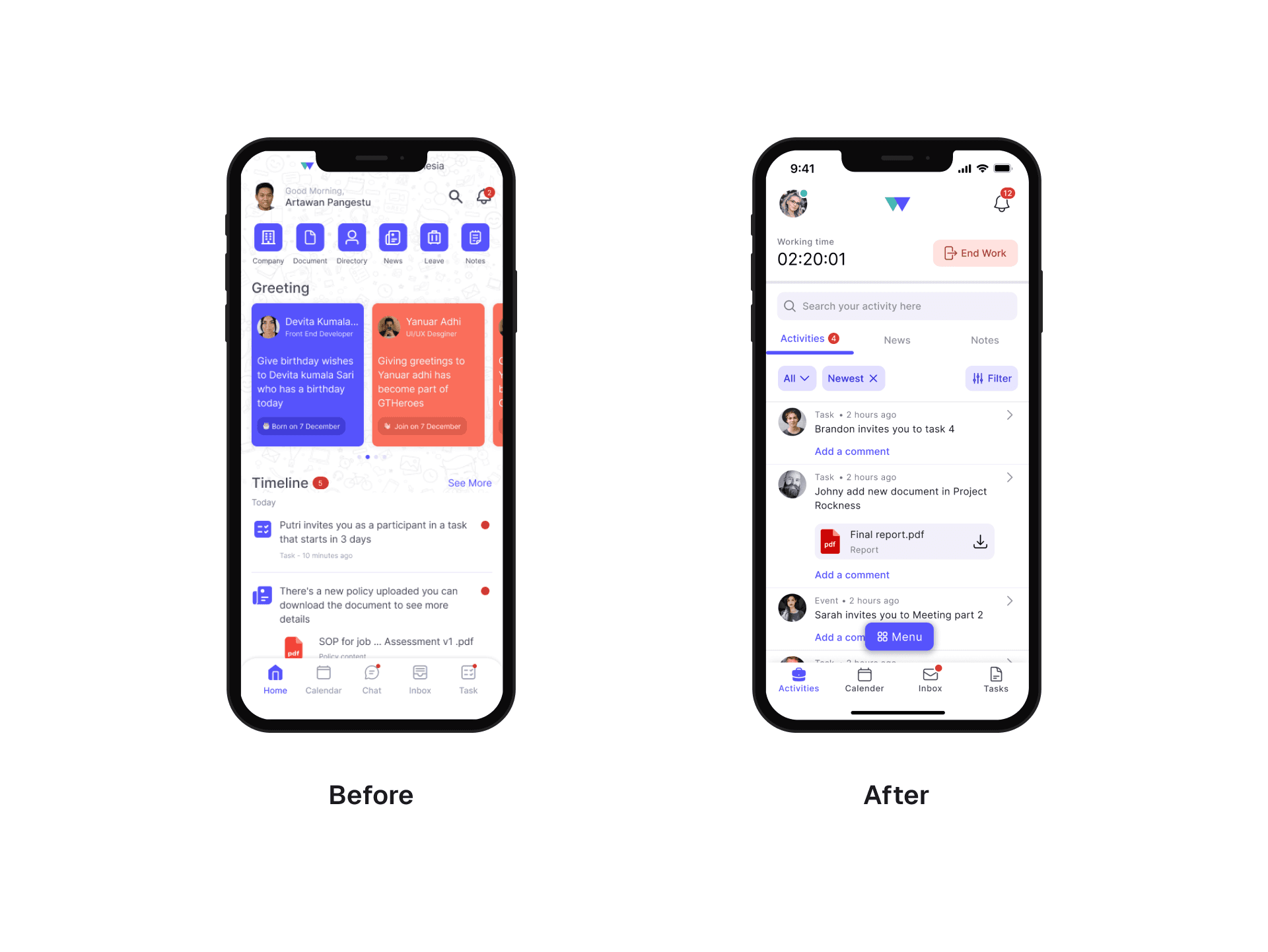 Before and after home screen worxspace