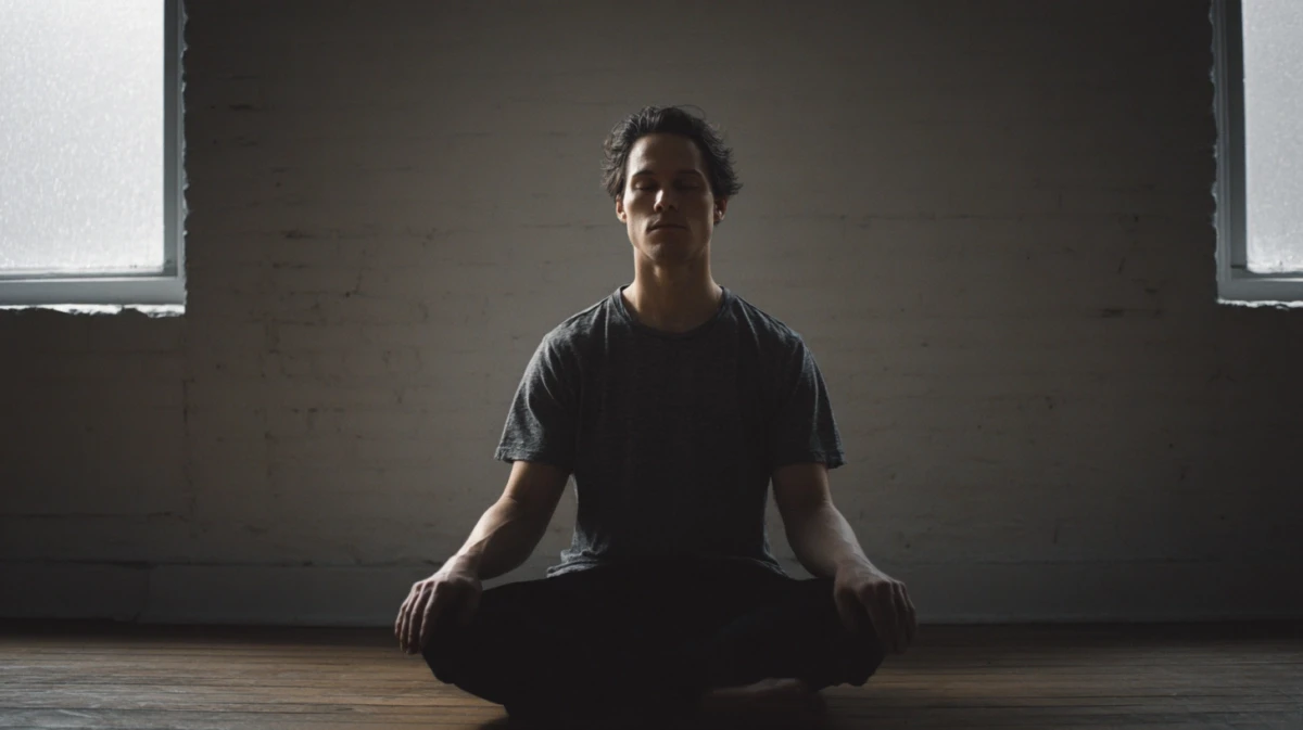 Man in seated breathwork position with closed eyes