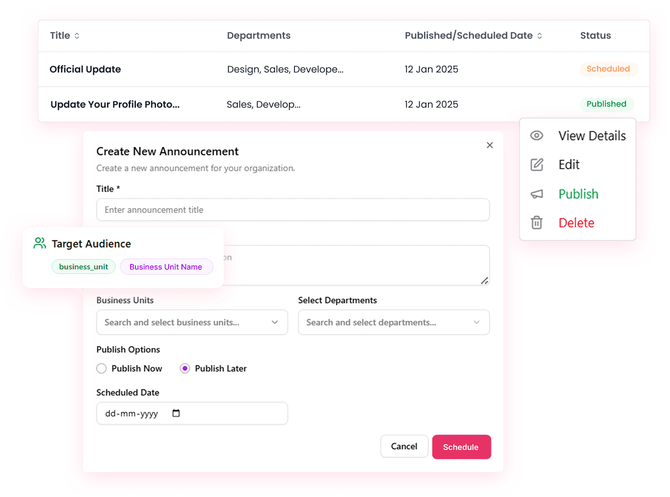 Go Employee Announcement Management
