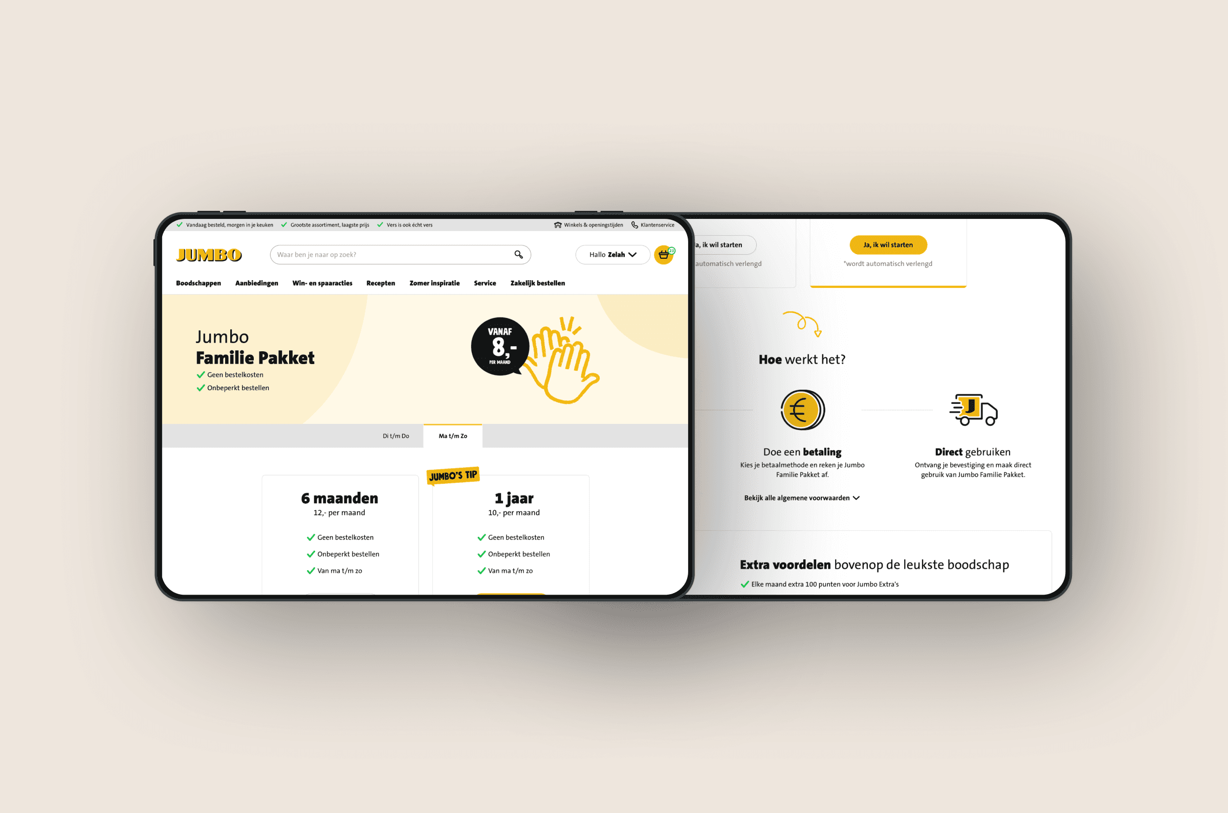 Screenshots of subscription page