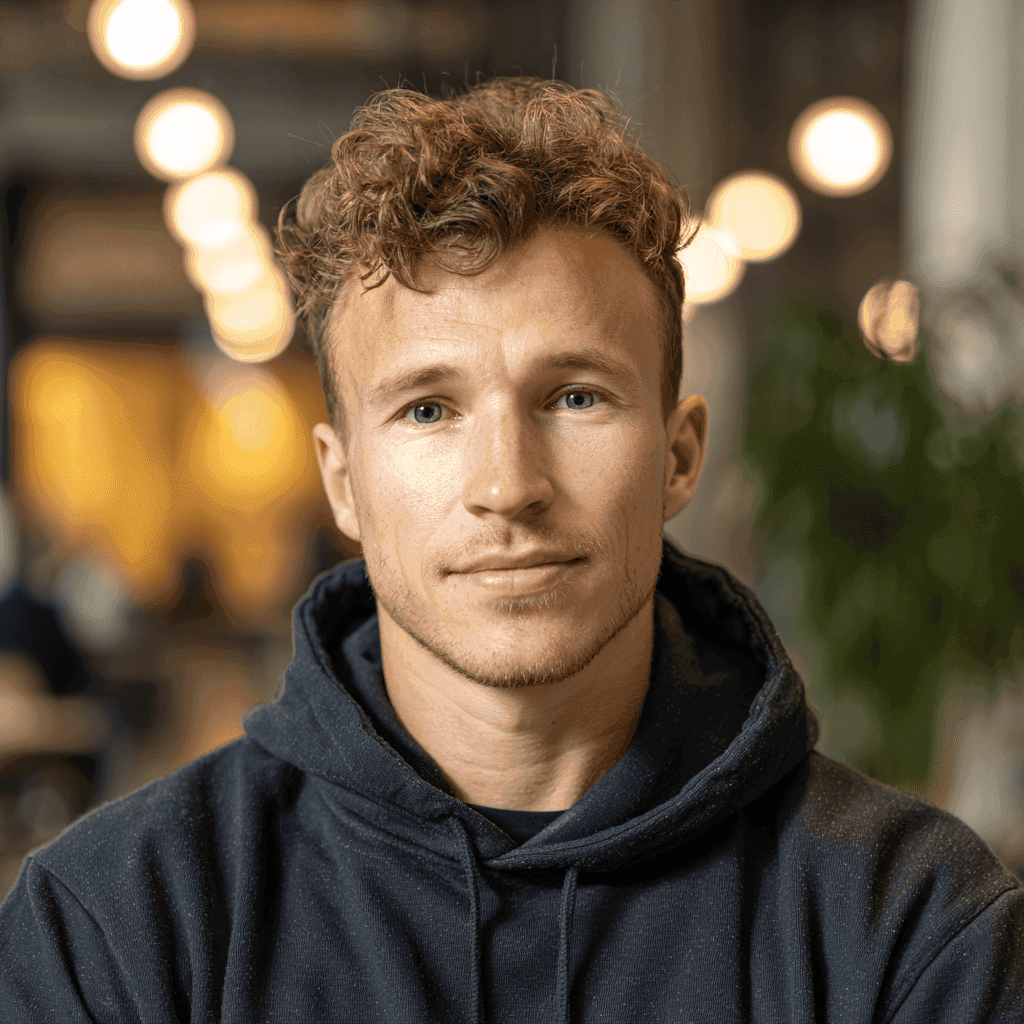 Sara is a client smiling to the camera happily