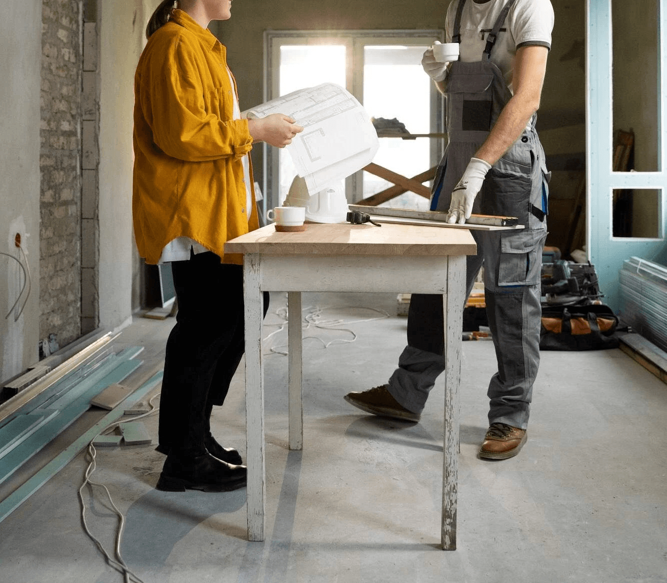 Travaux de rénovation intérieure avec installation et ajustement d’un élément dans un espace résidentiel