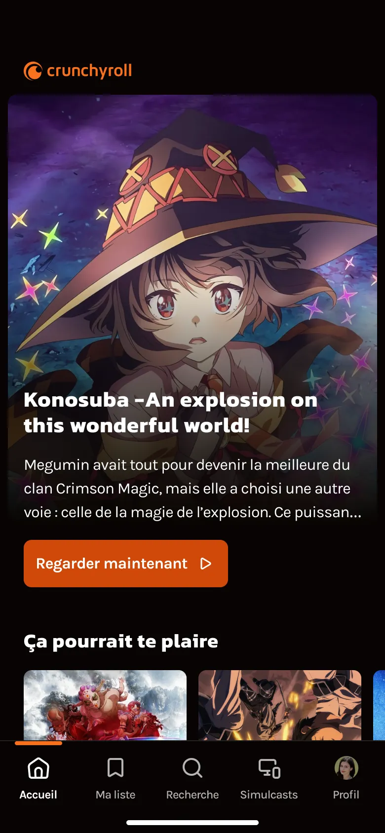 Redesign fictif de l'application Crunchyroll Animes