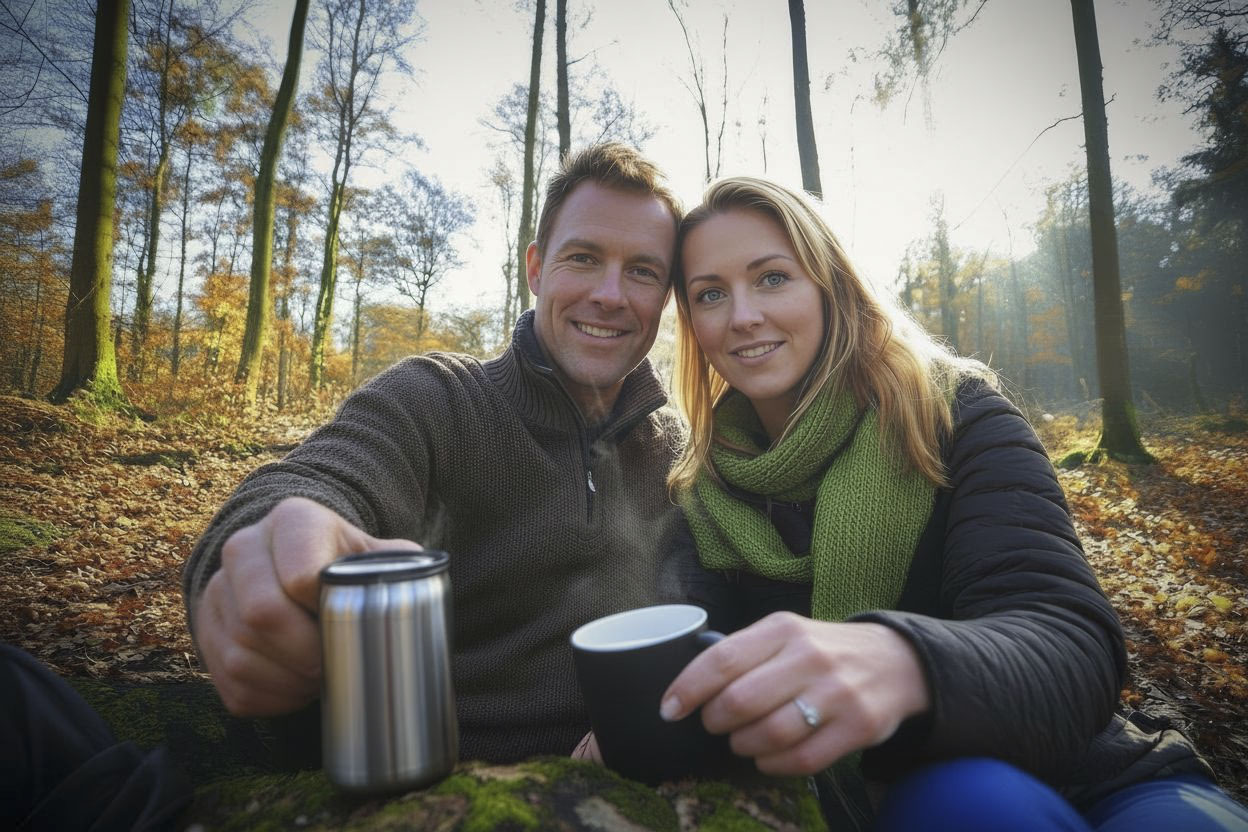 Par på date i skoven i det smukke danske efterår