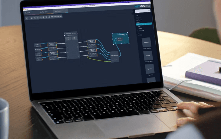 User interface on laptop displaying a node-based diagram