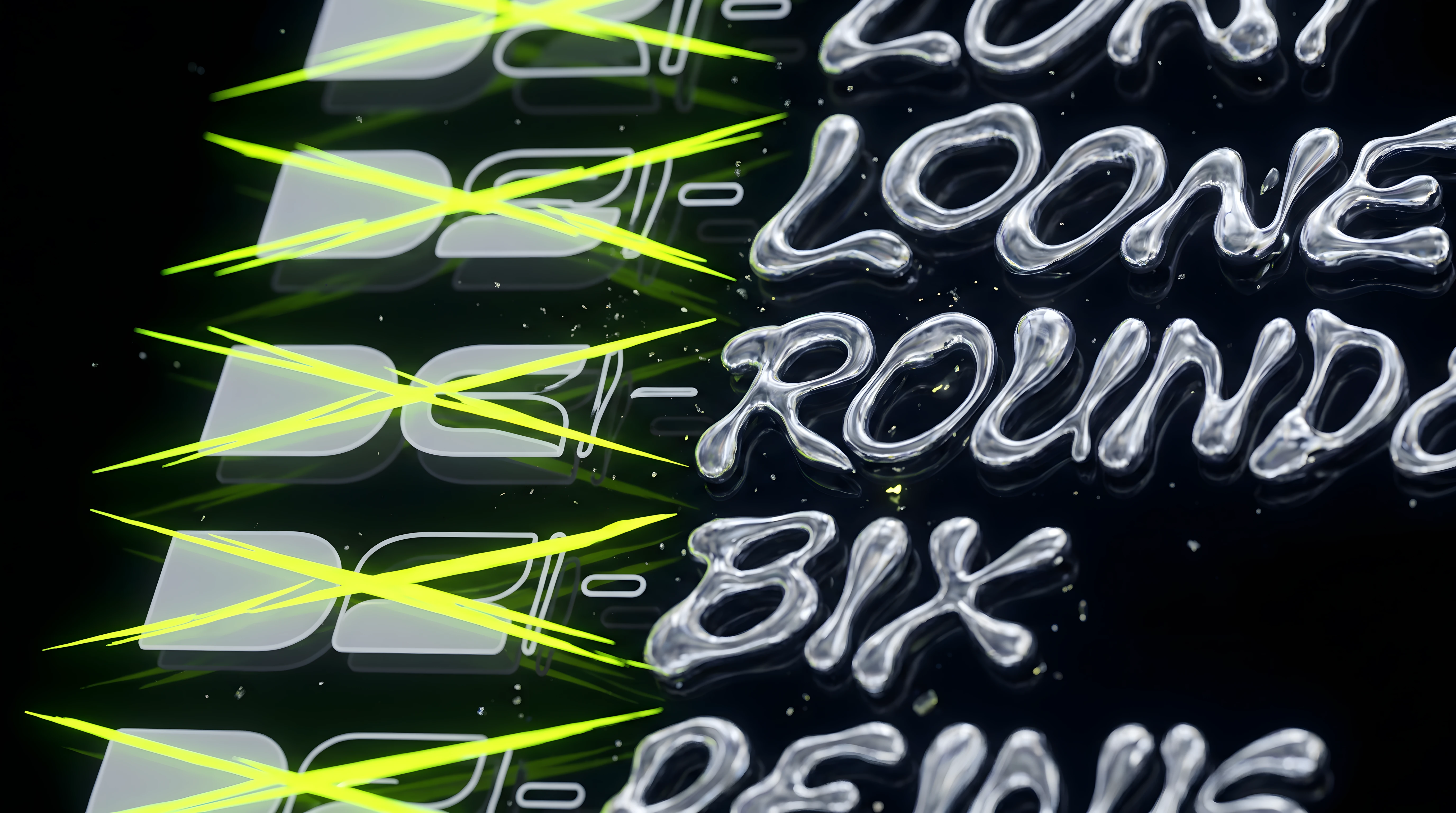 A close-up of a digital tracklist on a portfolio site where placeholder names like "Track 01" are crossed out in toxic lime and replaced with descriptive metadata-rich titles, deep void background.