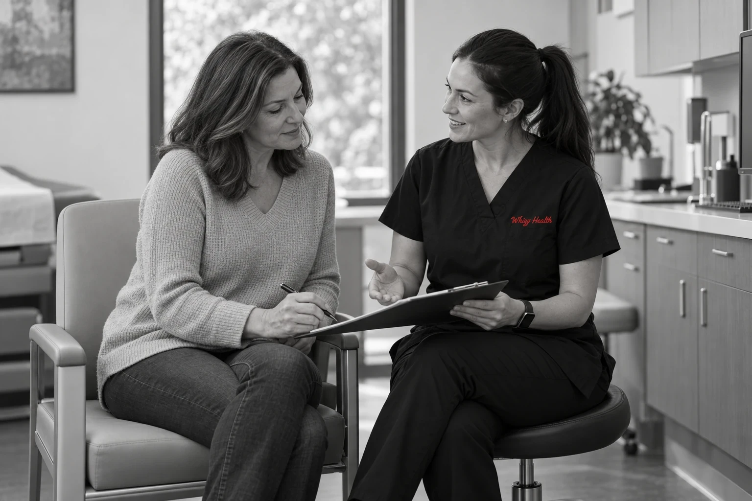 Research coordinator reviewing an informed consent form with a patient