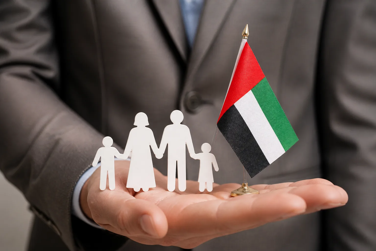 Child Visa Sponsorship in the UAE for Business Owners beside a passport, residence permit card