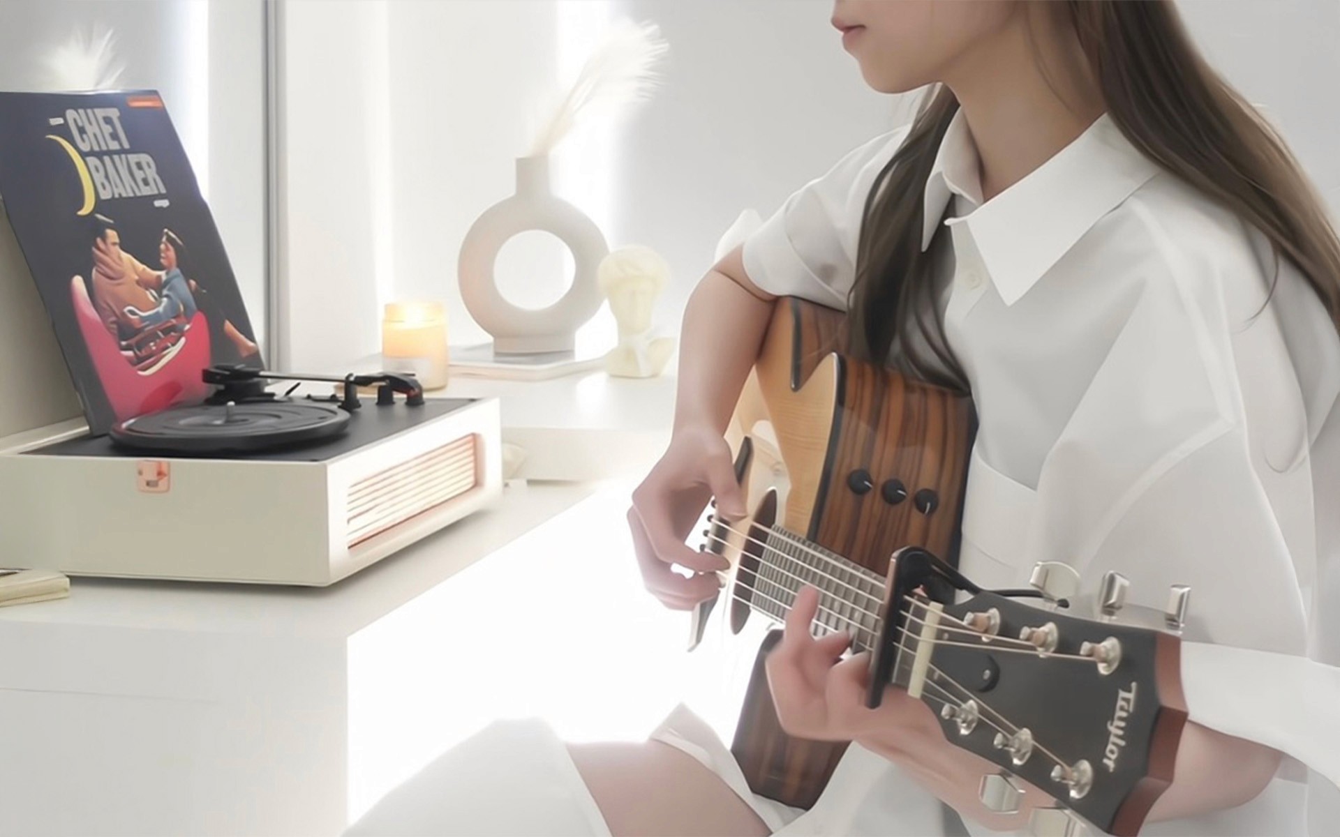 Amber Beverage and Plant Shadow Still Life