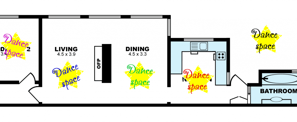 Identify the safe dance spaces in your house.
