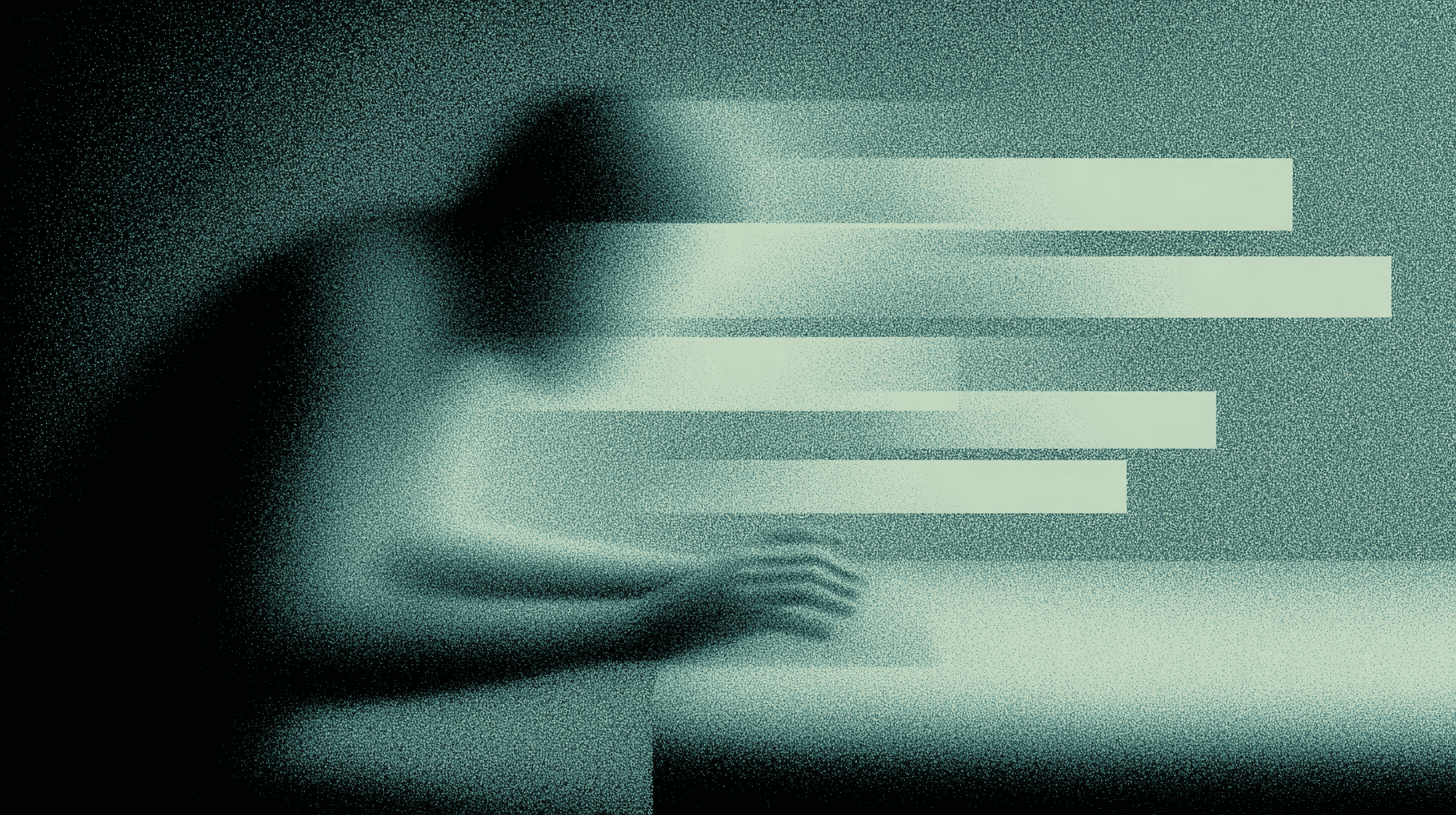 Abstract illustration of a person interacting with floating text bars, symbolizing OpenAI Whisper transcription, CLI commands, and Python workflows.