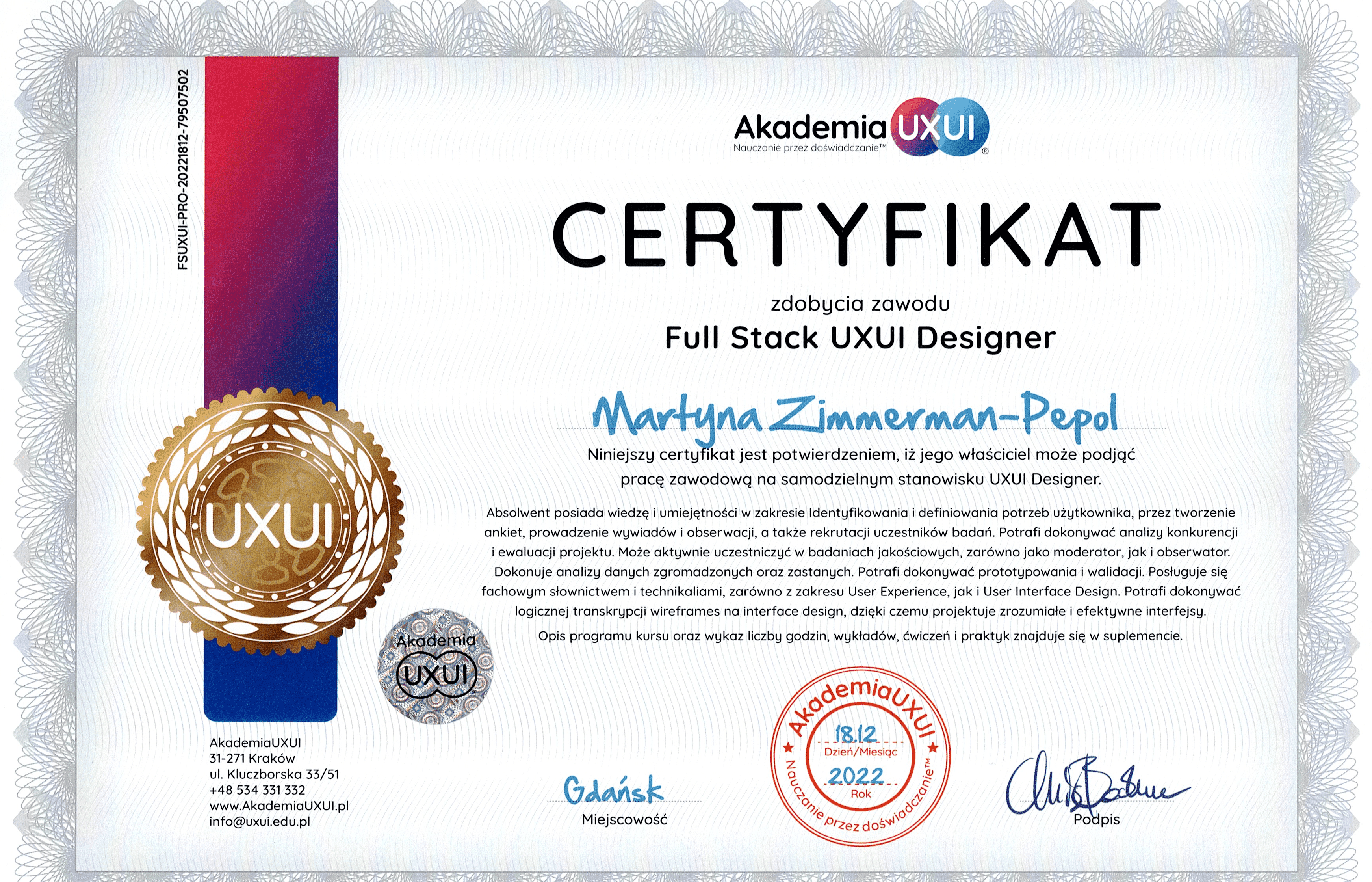 Certyfikat UXUI