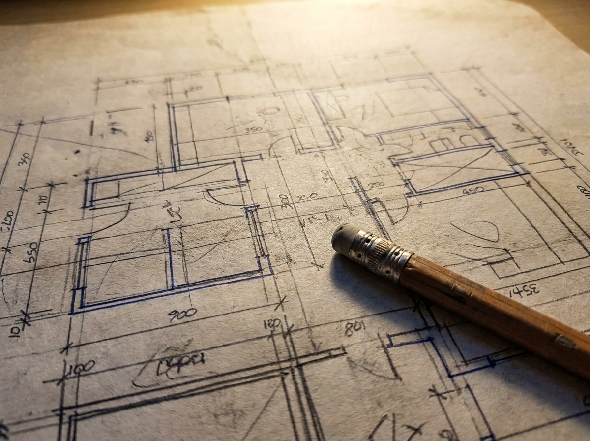 Anteproyecto stage — schematic architectural drawing with dimension notes for a Mérida residential project