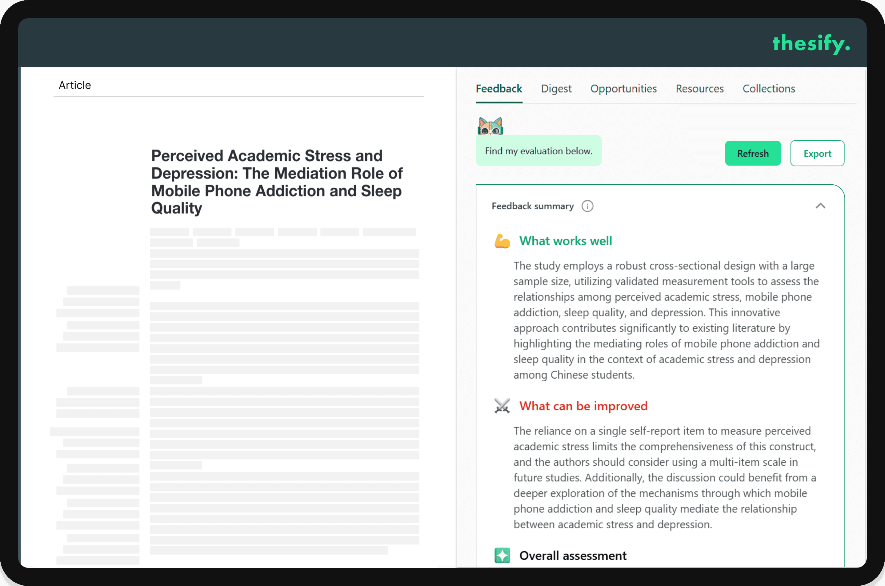 thesfy's app showing resources provided by using semantic search