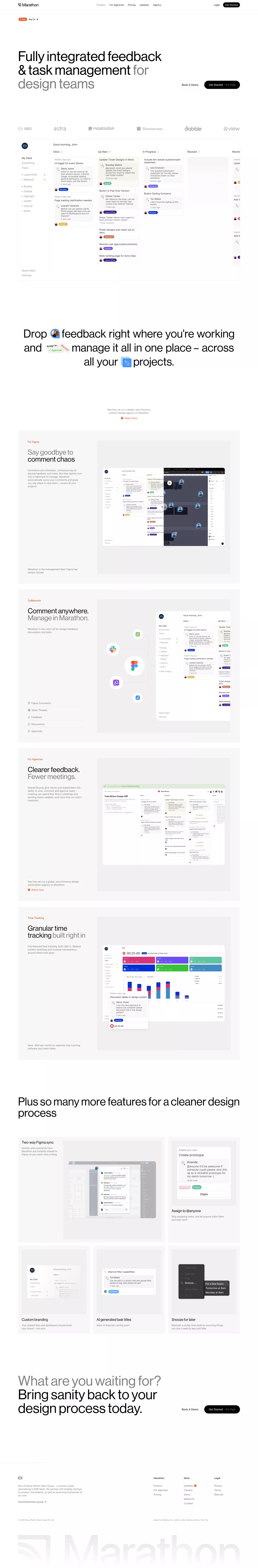 Marathon – Figma Management for Design T landing page screenshot showcasing Design and Tech design