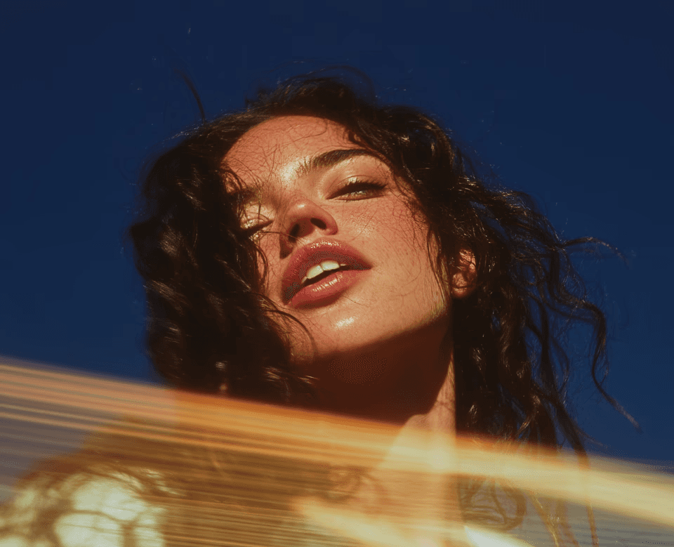 Woman with blue sky background