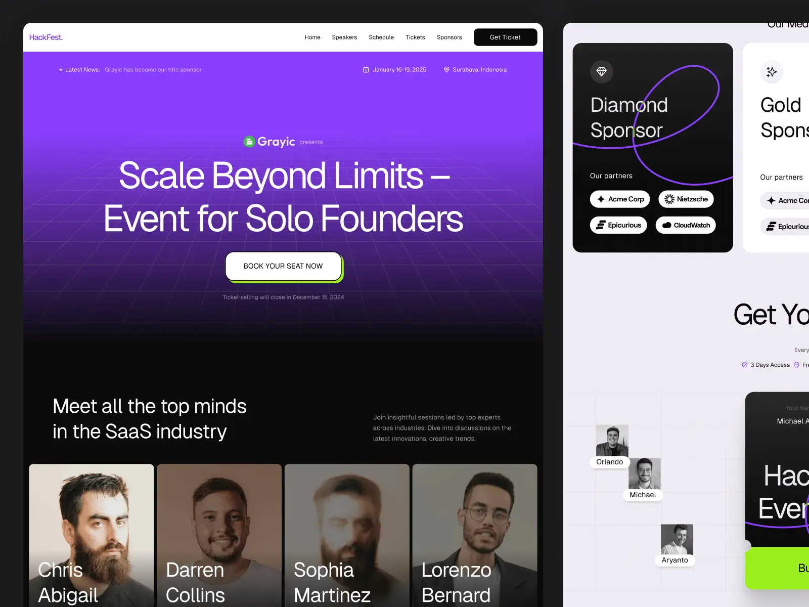 Hackfest event and conference Framer template for free website design