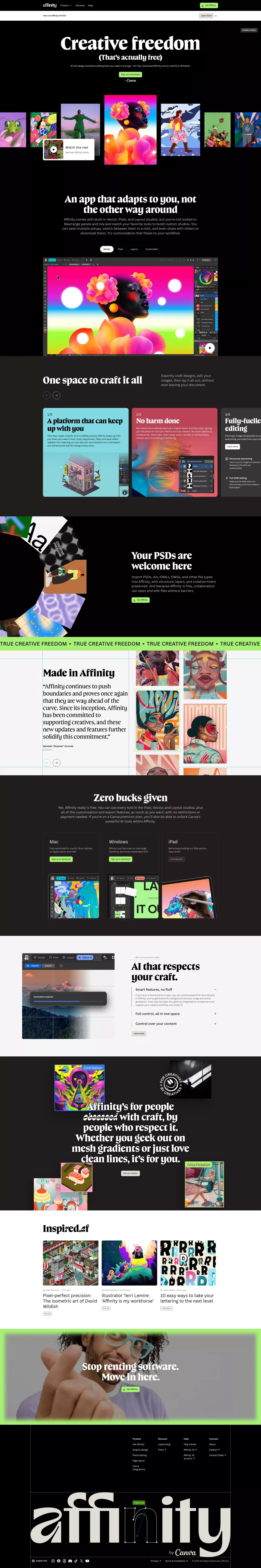 Affinity portfolio page screenshot showcasing Design and Photography design