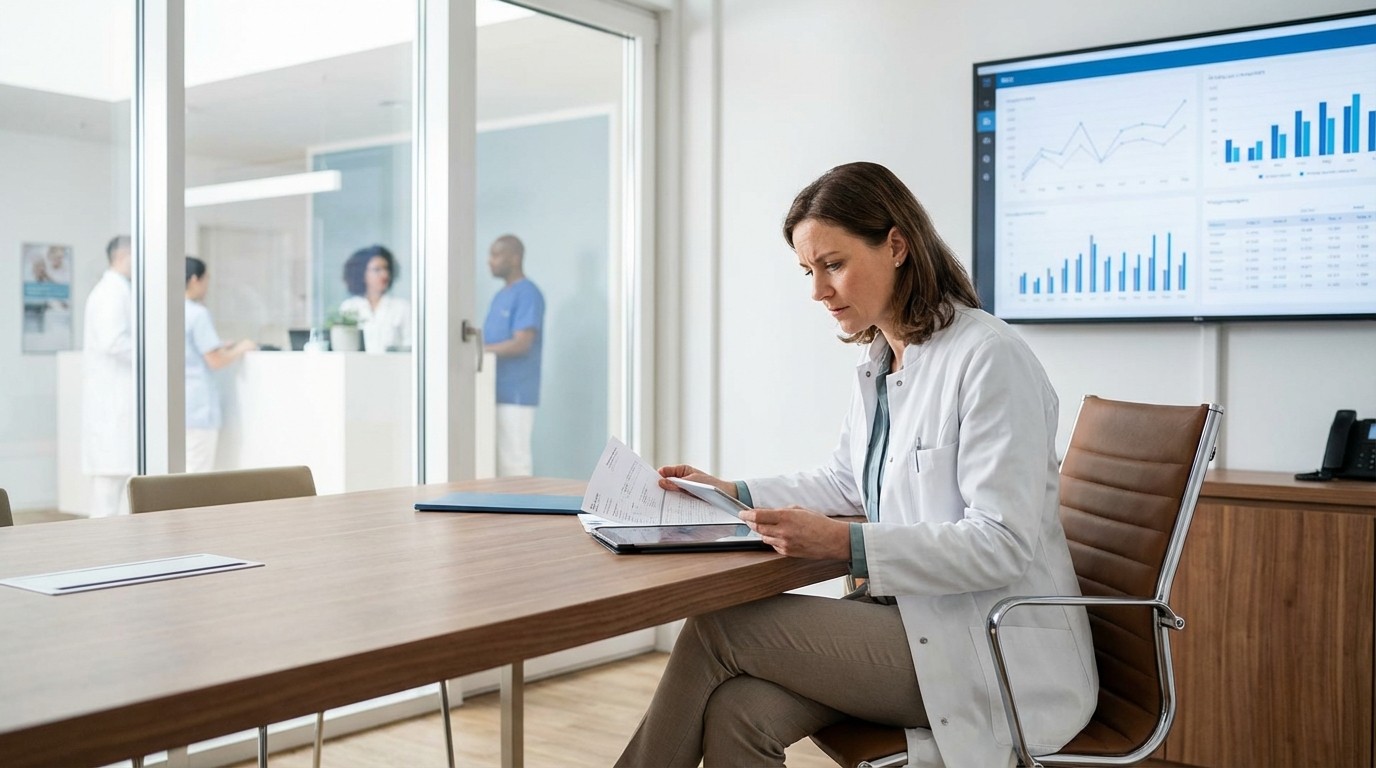 MVZ-Leiterin analysiert Finanzkennzahlen und Dashboard – erfolgreiches MVZ-Management mit MediPulse